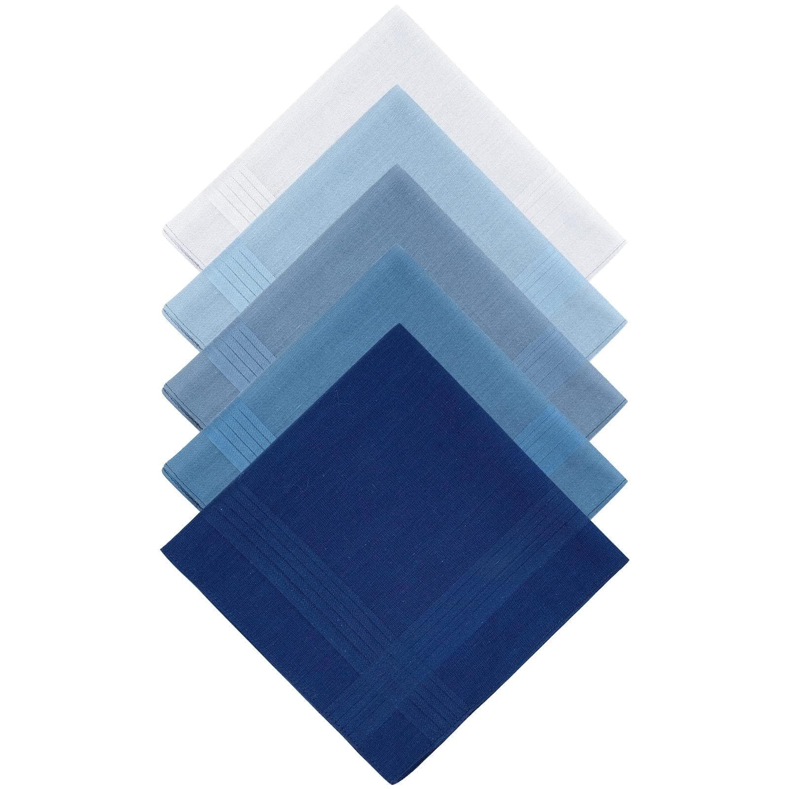 THE WHITE SHOP Men's Cotton Handkerchiefs, Assorted Solid Color Pocket Square Hankies with Stripe,Pure Cotton Plain Satin Handkerchief All Cotton Men's Business Pocket Towel 5 Pcs