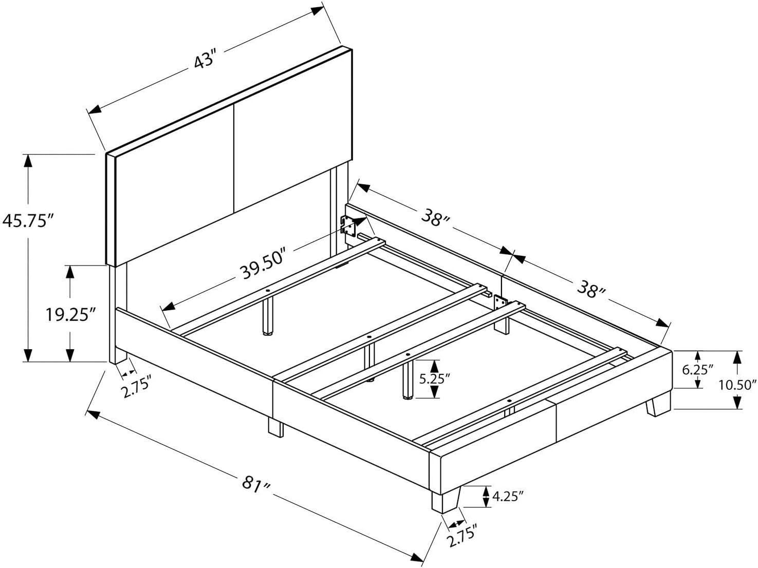Offex Contemporary Twin Size Bed - Grey, Leather-Look Upholstered