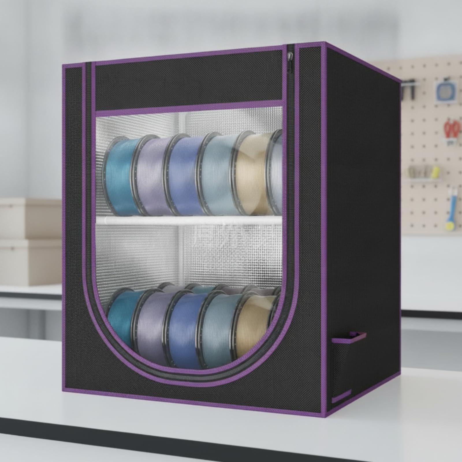 Filament-Aufbewahrungsbox mit Sichtfenster staubdicht Spulenbox mit Deckel feuchtigkeitskontrolliert Aufbewahrungsbox für Maker, Hobbyraum, Blau