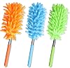 3 Pack Microfibre Extendable Duster Microfiber Duster for Cleaning Washable Dusting Brush with Telescoping Pole Feather Duster for Home Office Car Window Furniture Blue Green Orange