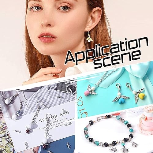 Miniatura 7 de PandaHall - 200 cuentas de ala de ángel, cuentas espaciadoras de alas de hada de aleación tibetana dorada plateadas para decoración de boda,