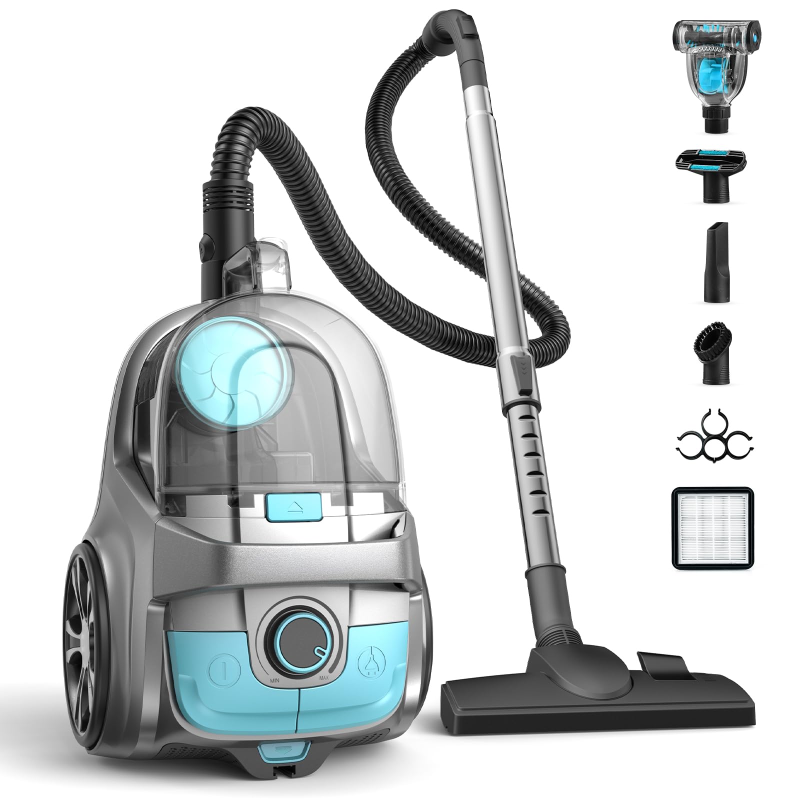 Canister Vacuum Cleaner, 1600W 40Kpa Bagless HEPA Vacuum