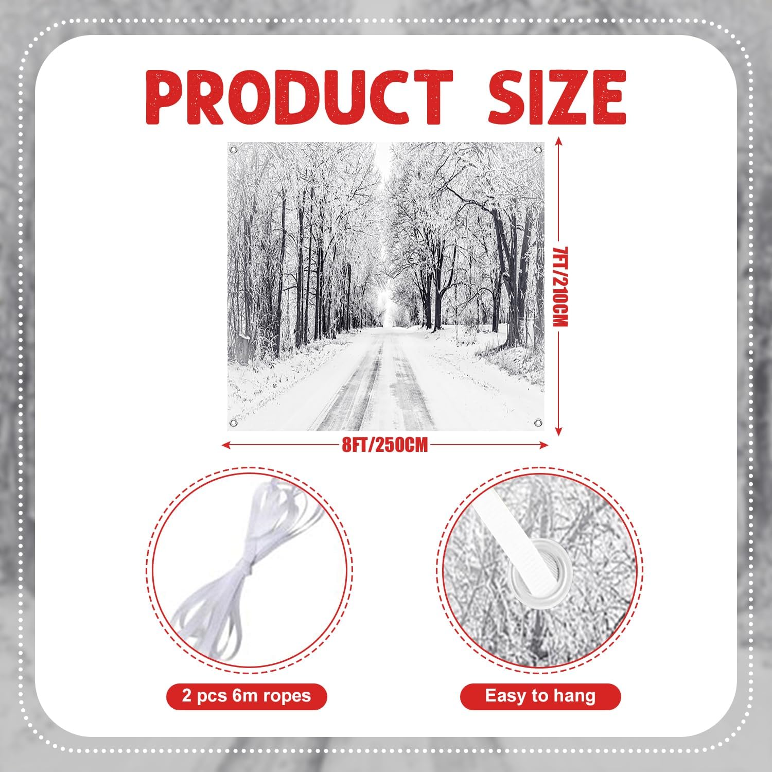 7x8ft Winter Snowy Road Garage Door Decor Frosted Trees Snow Covered Path ICY Snowflakes Nature Landscape Garage Door Cover for Indoor Outdoor Holiday Party Seasonal Festive Decor