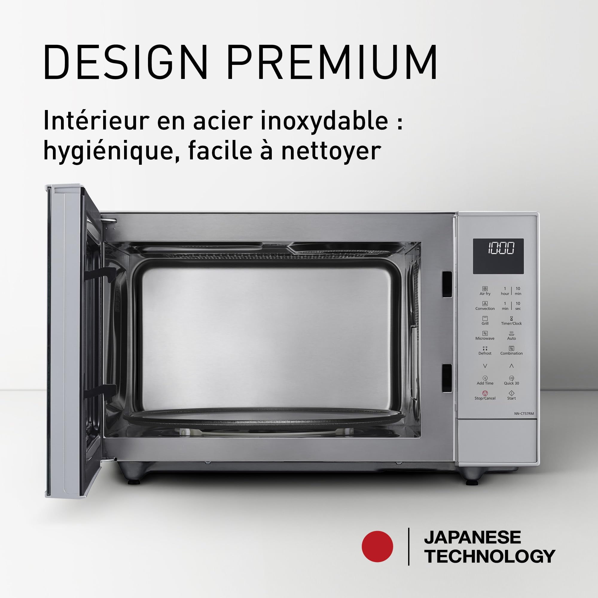 Panasonic NN-CT57RMEPG Four à Micro-Ondes combiné 4-en-1, 27 L avec mode Airfryer, Inverter 1000 W, Gril 1300 W, Chaleur Tournante, 19 Programmes Automatiques, panier de cuisson airfryer, Argenté