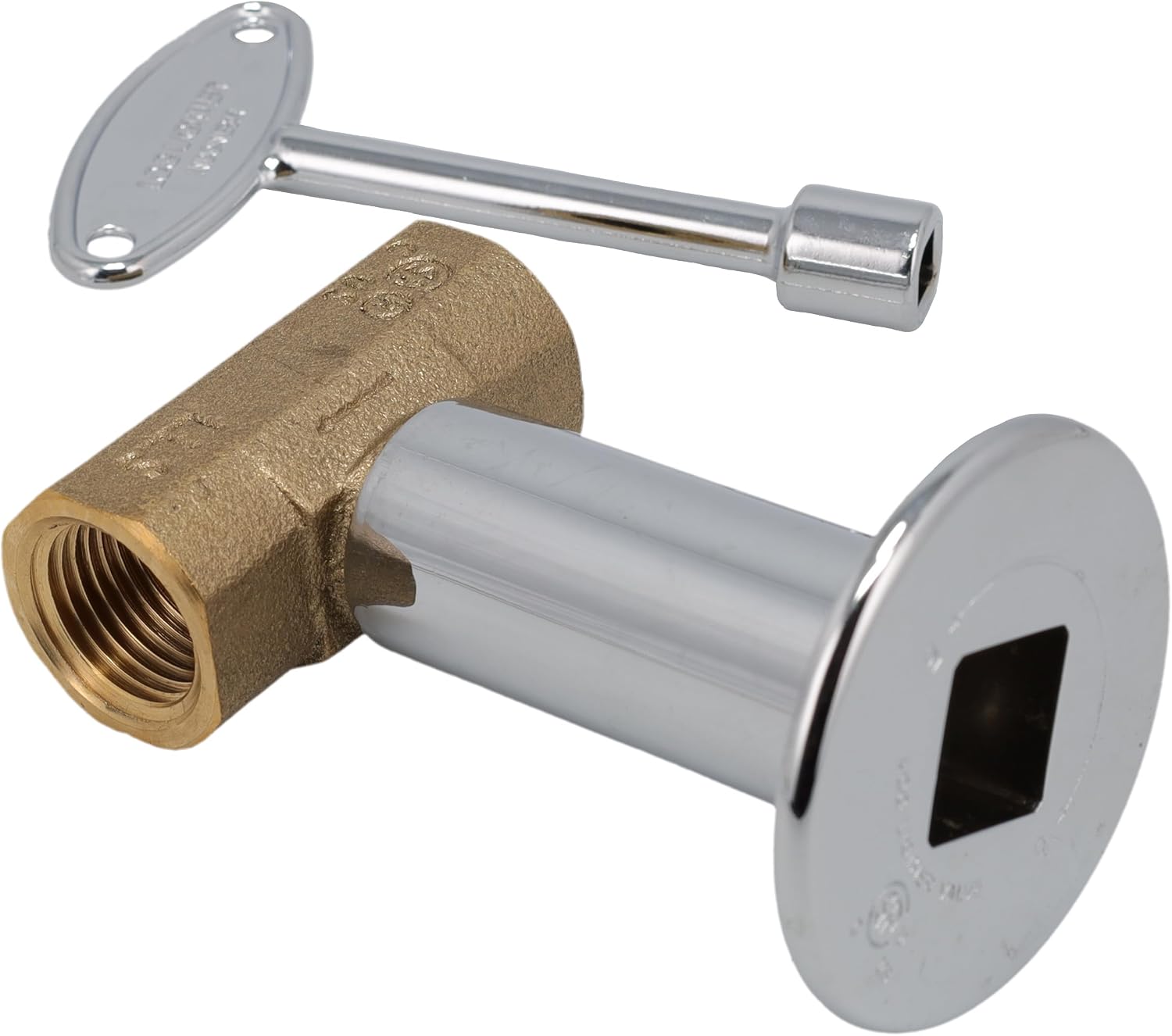 Supplying Demand SVL-2SK-CP Fireplace Fire Pit | 1/2" NPT Brass Log Lighter Straight Stop Valve, Polished Chrome with Escutcheon and Key