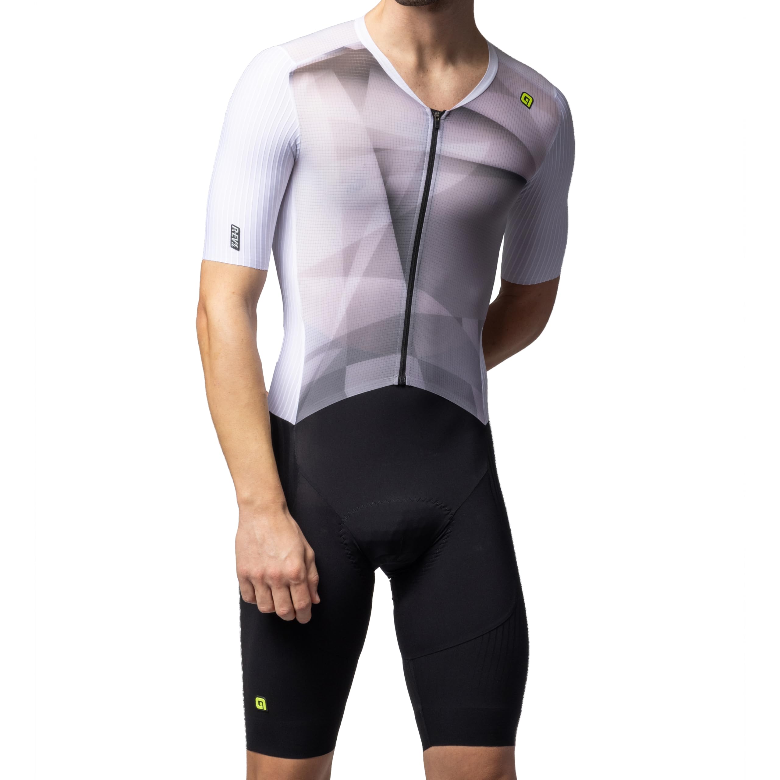 Alé Cycling Men's R-EV1 Watt 3.6 Short Sleeve Skinsuit, White, M