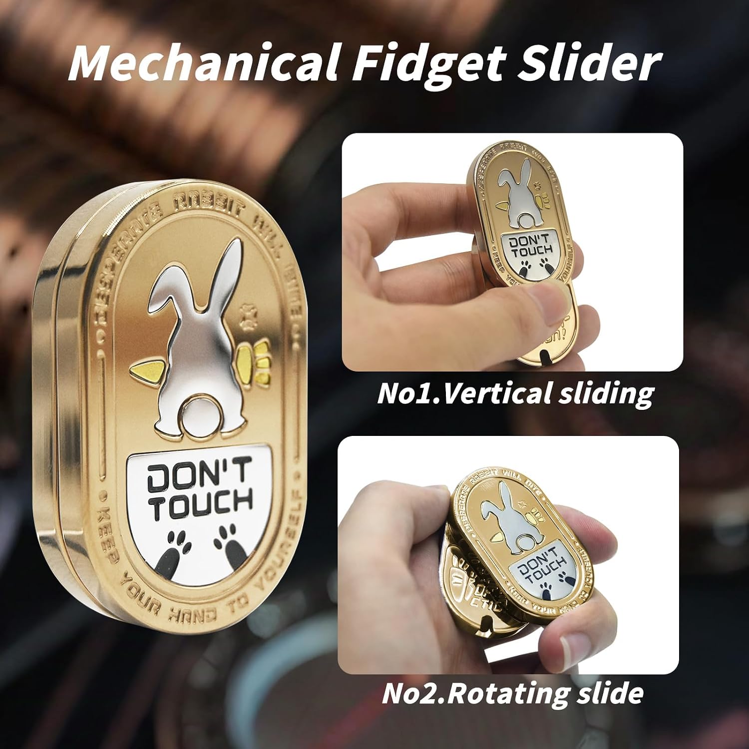 Fidget Toys Adults,EDC Premium Alloy Mechanical Fidget Toy, Rabbit Ding Ding Fidget Slider, Help Relieve Stress,Compact Portable Sensory Fidget Tool,Gifts for Adults (Rose Gold)
