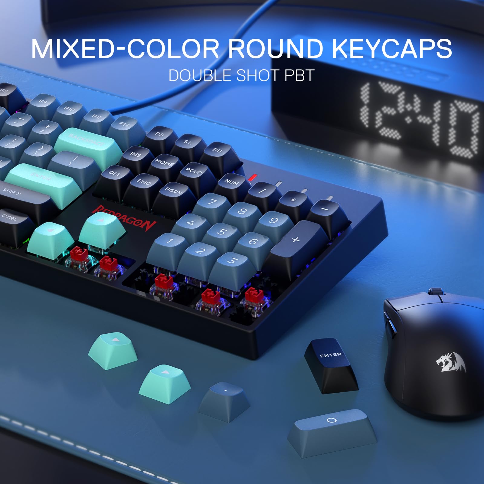 Redragon K582 SE Teclado Gaming RGB con Cable Mecánico 104 Teclas US Layout | Hot Swap Enchufe Mejorado Kit Amortiguación Ruido Teclas PBT Color Mixto Conexión Estable
