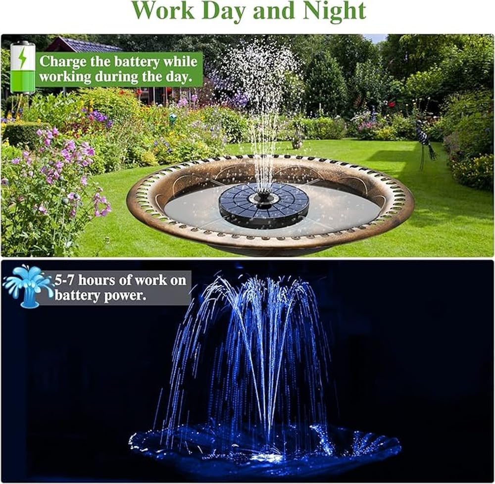 Fontana Solare con Potente Pompa e 8 luci LED Colorate Crea