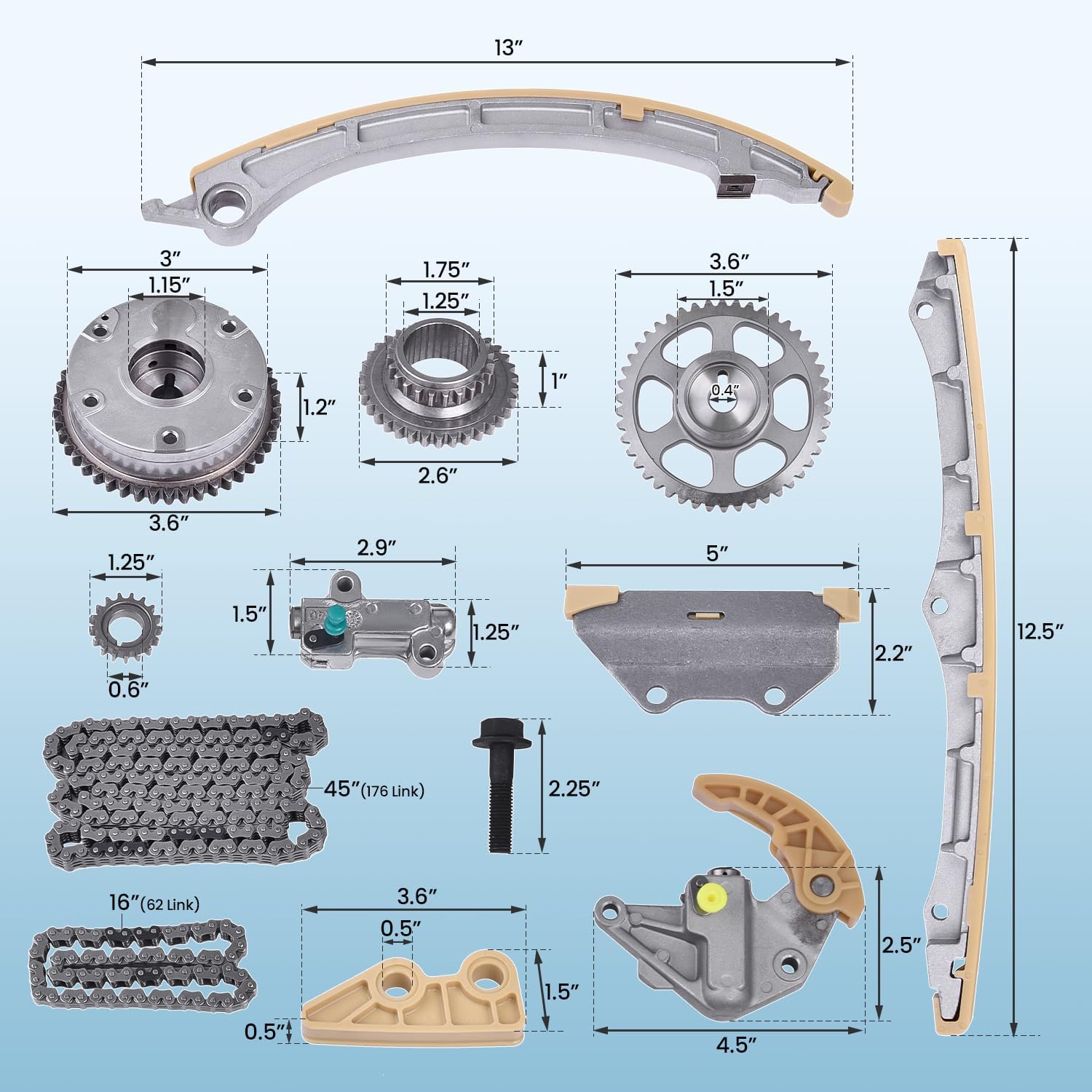 14510-R40-A01 Timing Chain Kit with Camshaft Adjuster Compatible with Acura ILX TSX 2.4L; Compatible with Honda Accord Civic Crosstour CR-V 2008-2015 2.4L Part Numbers: 14530-RZA-A01, 14540-RAA-A02
