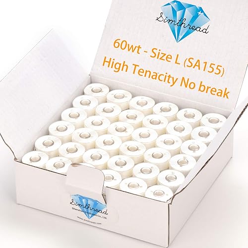 Simthread 144 Bobina de hilo prebobinado tamaño L 60WT (SA155) para máquinas de bordar Husqvarna Viking Pfaff Creative Vision - Plástico lateral -