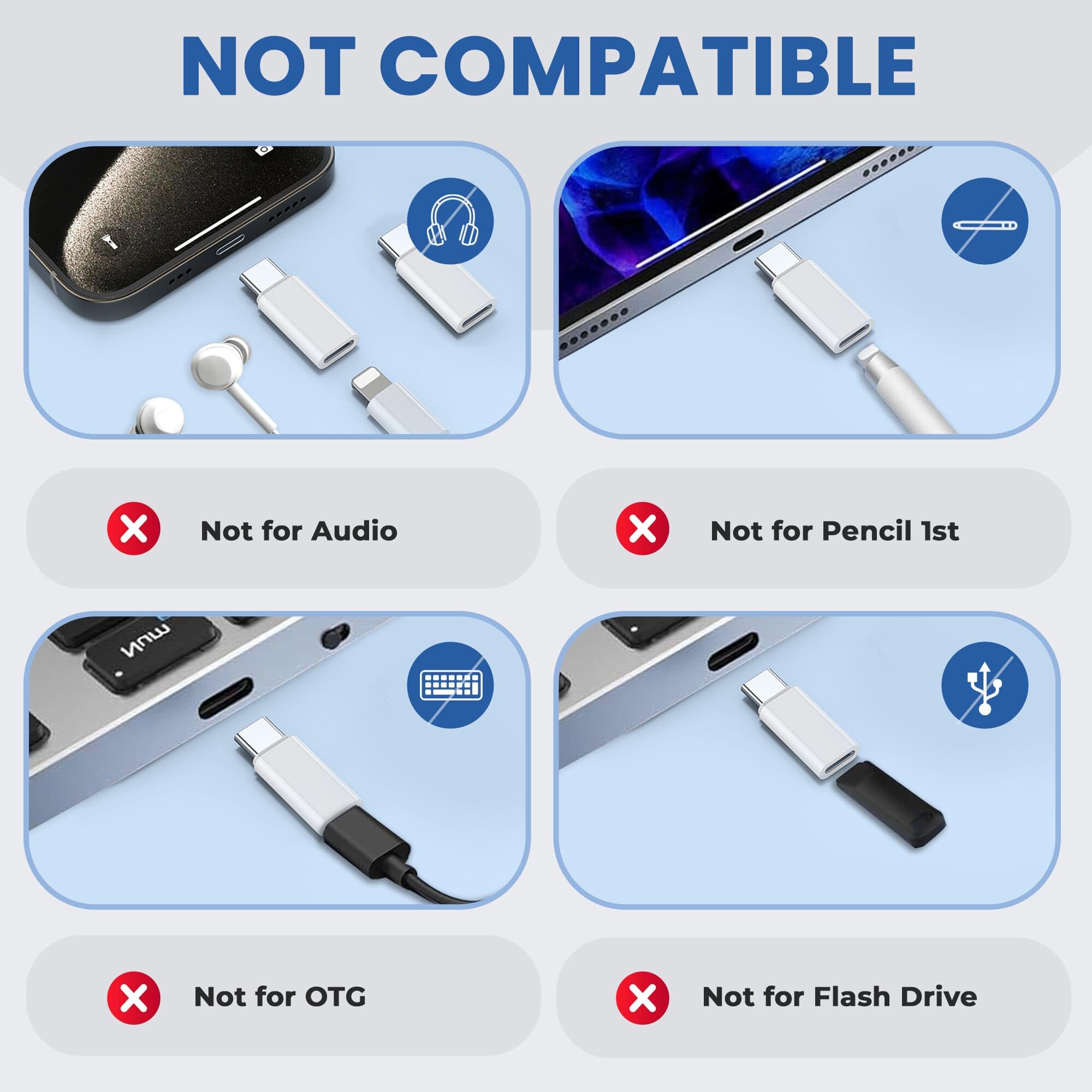 4-pak przejściówek Lightning na USB C, szybkie ładowanie 27 W, kompatybilne z iPhone 16/15 Pro Max, iPad, AirPods, Samsung S24/S23, ładowanie Pixel i tylko transmisja danych (bez audio/OTG)