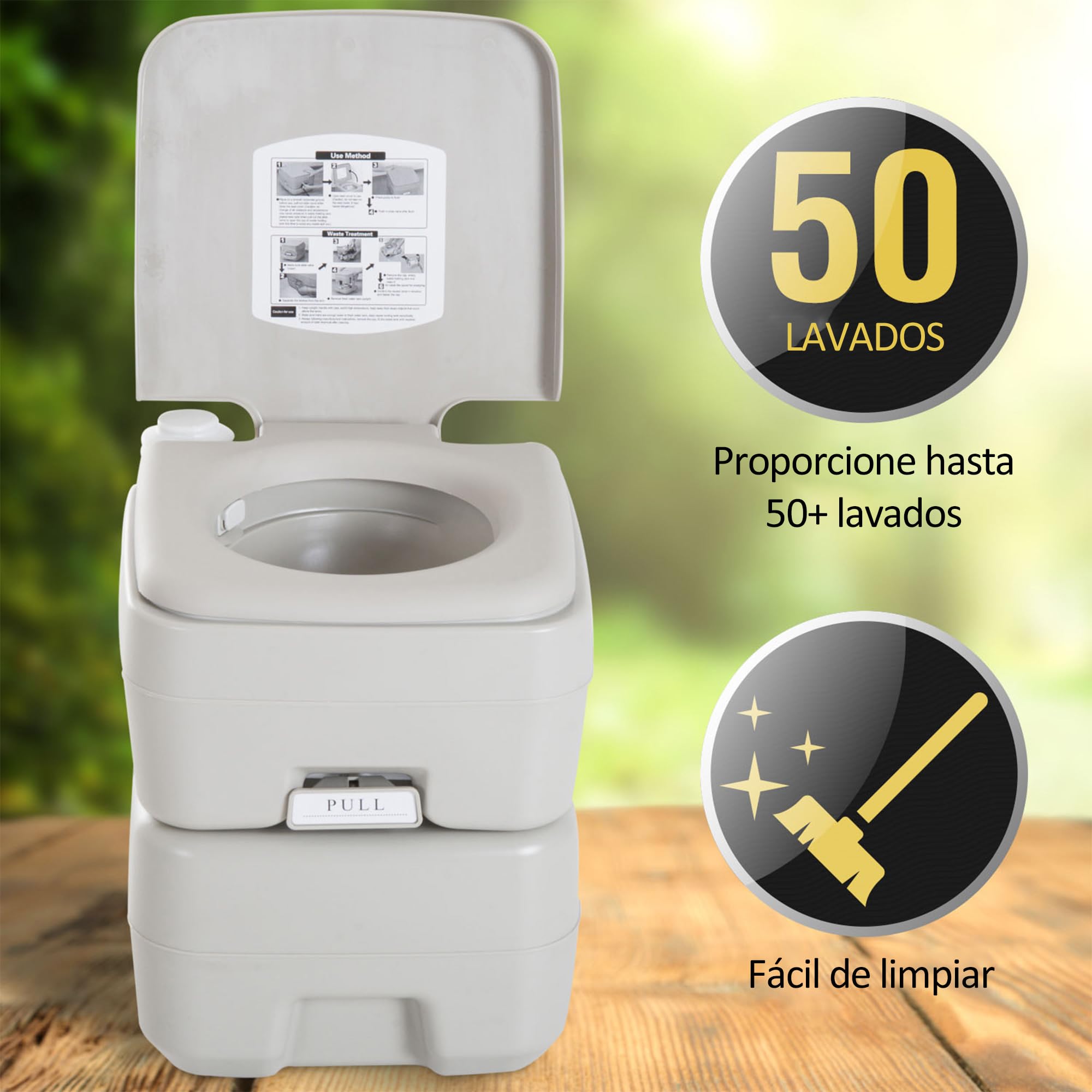 HOMCOM Inodoro Portátil Químico Baño Móvil WC 20L con Extraíble Tanque de Aguas Residuales y Tanque de Agua para Camping Viaje Ancianos Caravana Barco con Cisterna Carga 147 kg 41,5x36,5x42 cm HDPE
