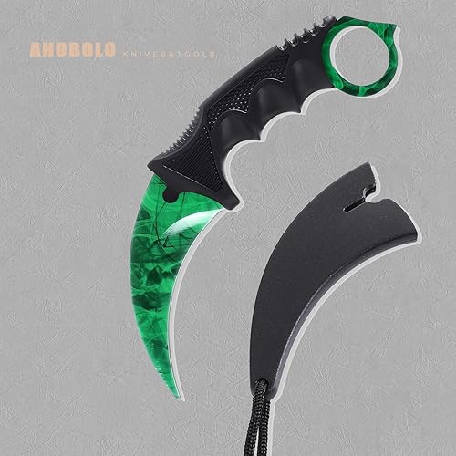 Miniatura 2 de AHOBOLO Karambit - Cuchillo táctico de hoja fija, 2 piezas de acero inoxidable para caza al aire libre con funda y cable, adecuado para senderismo,