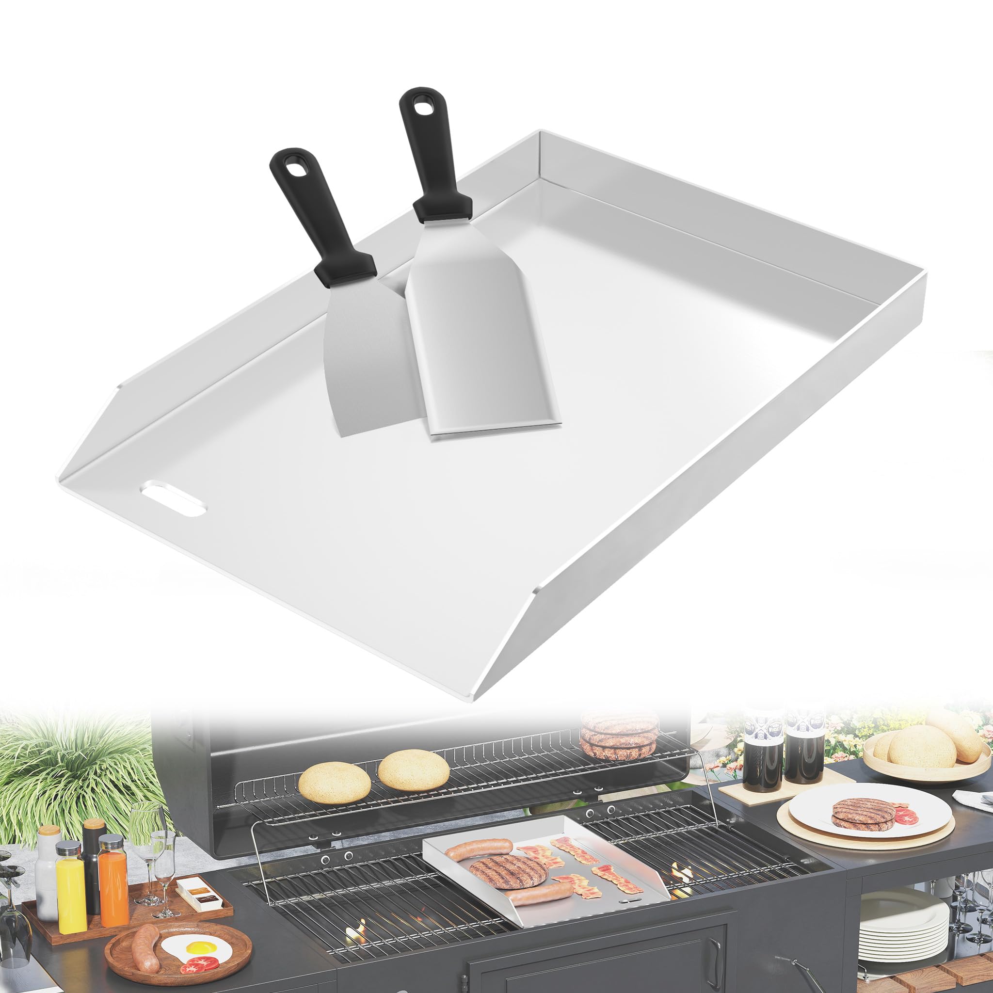 YRHome Plancha Płyta grillowa 30 x 45 x 4 cm – 2 mm, blacha do grillowania na gaz i węgiel drzewny, ze szpachelką do grilla i skrobakiem – odporna na wysokie temperatury – uniwersalna do BBQ, steków