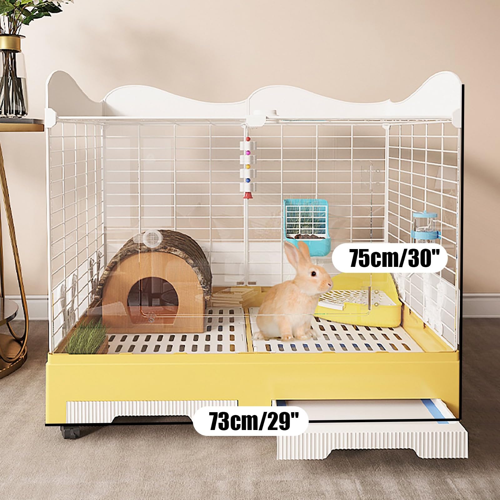 Conigliera da Interno, Box per Animali Domestici, Recinzione da Cortile Esterna Portatile, con fasciatoio a Doppio cassetto, con rulli, per Gattino/Cucciolo/porcellino d'India/Conigli/cricet