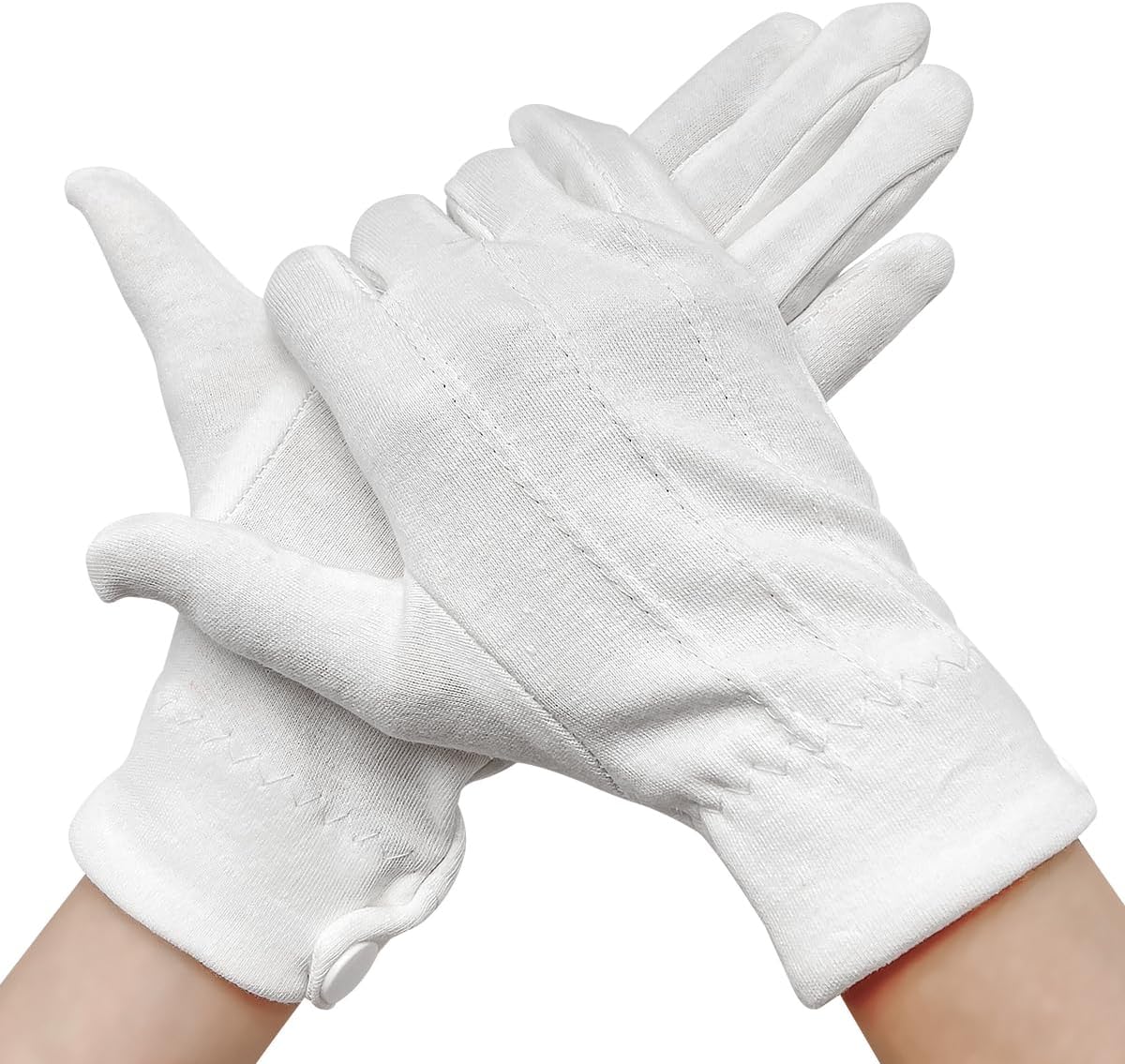 White Cotton Parade Gloves with Snap Cuff, Non-Slip Honor Guard Gloves for Men Women