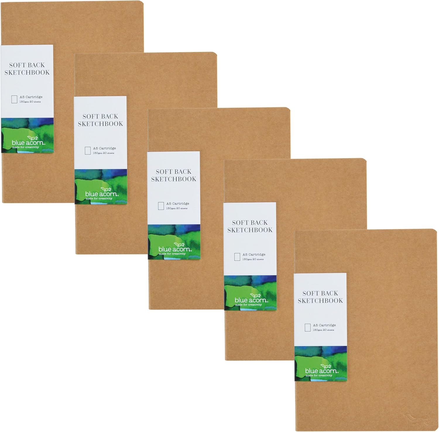 A5 Sketchbook - 21x14cm - 5 Pack - 40 Pages (150gsm) – Brown Kraft Cover - Multi Purpose Paper - Perfect for Artists and Students
