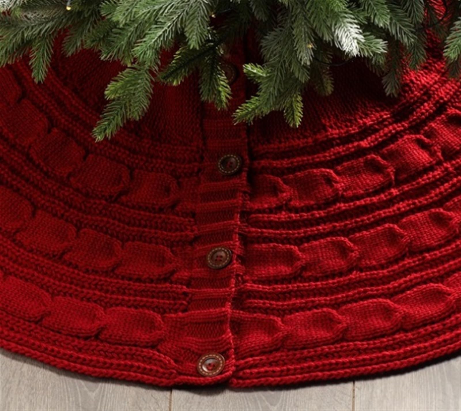 Tapis Sapin de Noel Jupe d'arbre De Noël Tricotée De 48 Pouces, Ronde avec Boutons Épais, Décorations De Fête Rétro pour La Maison Vacances Rustiques Tapis(Rot)