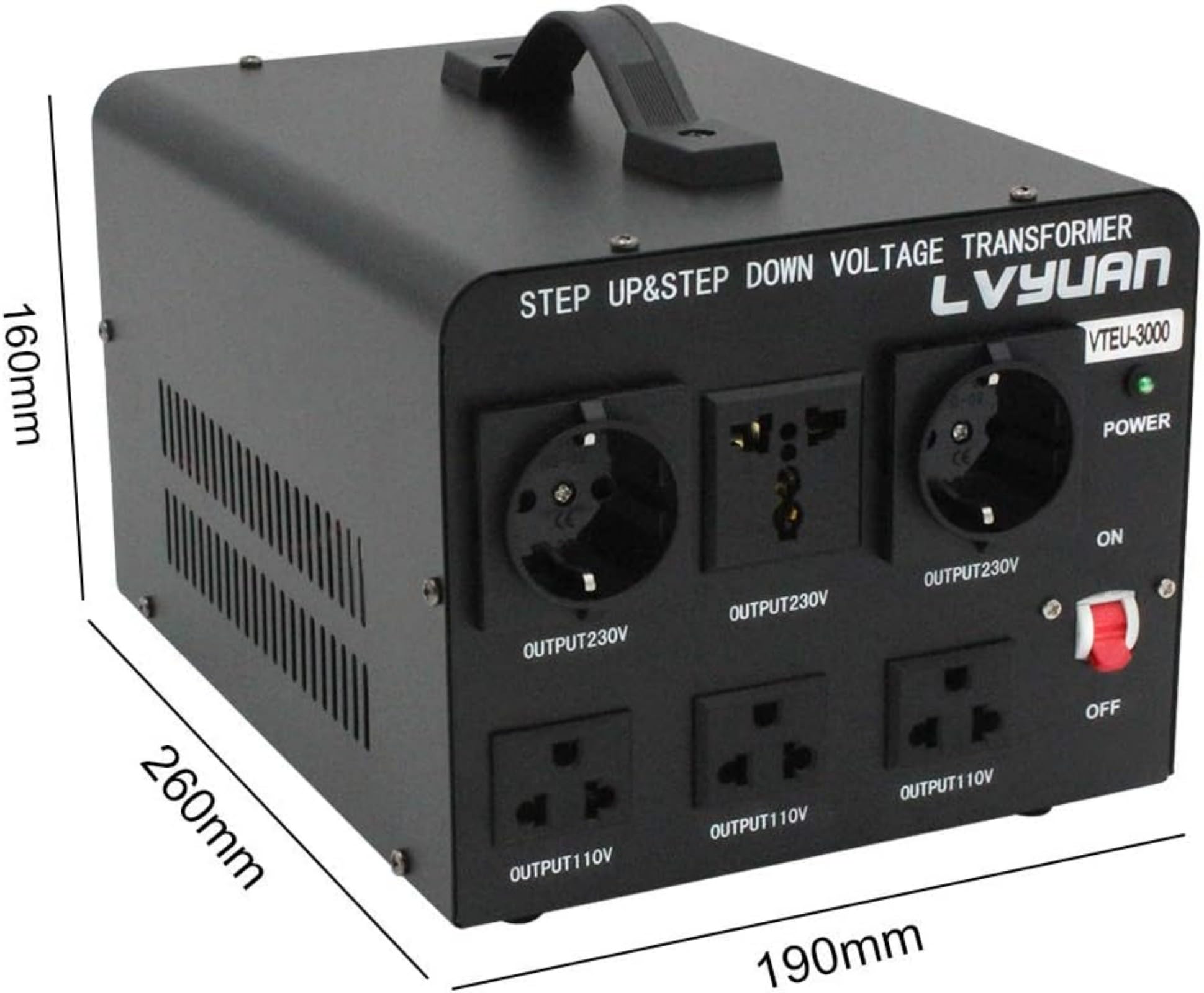 Cantonape 3 000 W Transformateur élévateur/réducteur de tension de 3000 W Convertisseur d'énergie de 220 V - 220 V/110 V, stabilisateur de tension automatique 3000 W