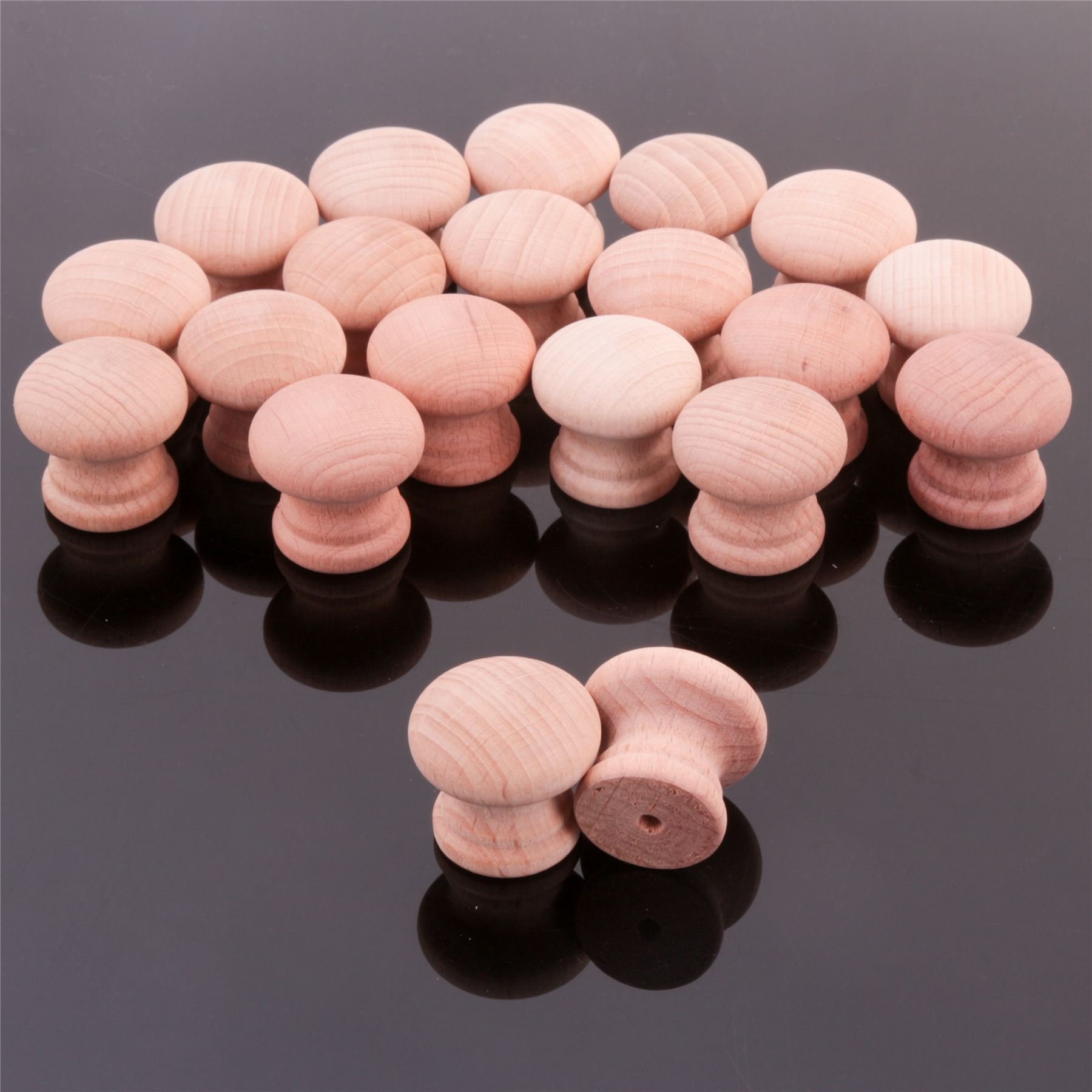 White Hinge Beige 20X Natural Beech Wooden 25Mm Drilled Knobs - Cabinet/Door/Drawer Handles