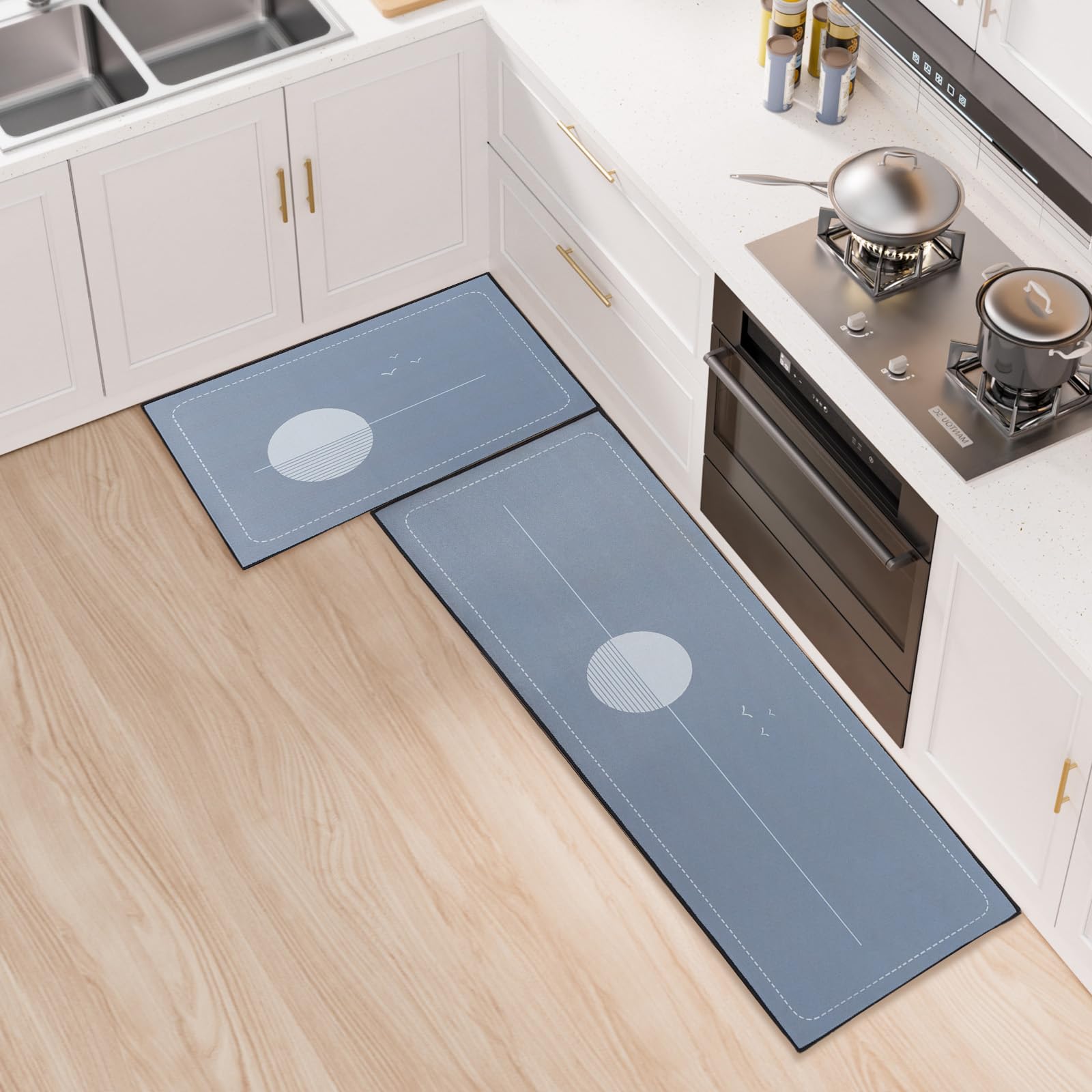LY4U Juegos de Alfombras de Cocina Antideslizantes Lavables, Antideslizantes 2 Piezas Alfombras de Cocina Corredor para Decoración del Hogar, Oficina, Escritorio de Pie, 43x75+43x120cm, Gris