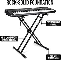Vista 5 de RockJam Xfinity - Soporte para teclado de piano de alta resistencia, doble X, premontado, infinitamente ajustable con correas de bloqueo