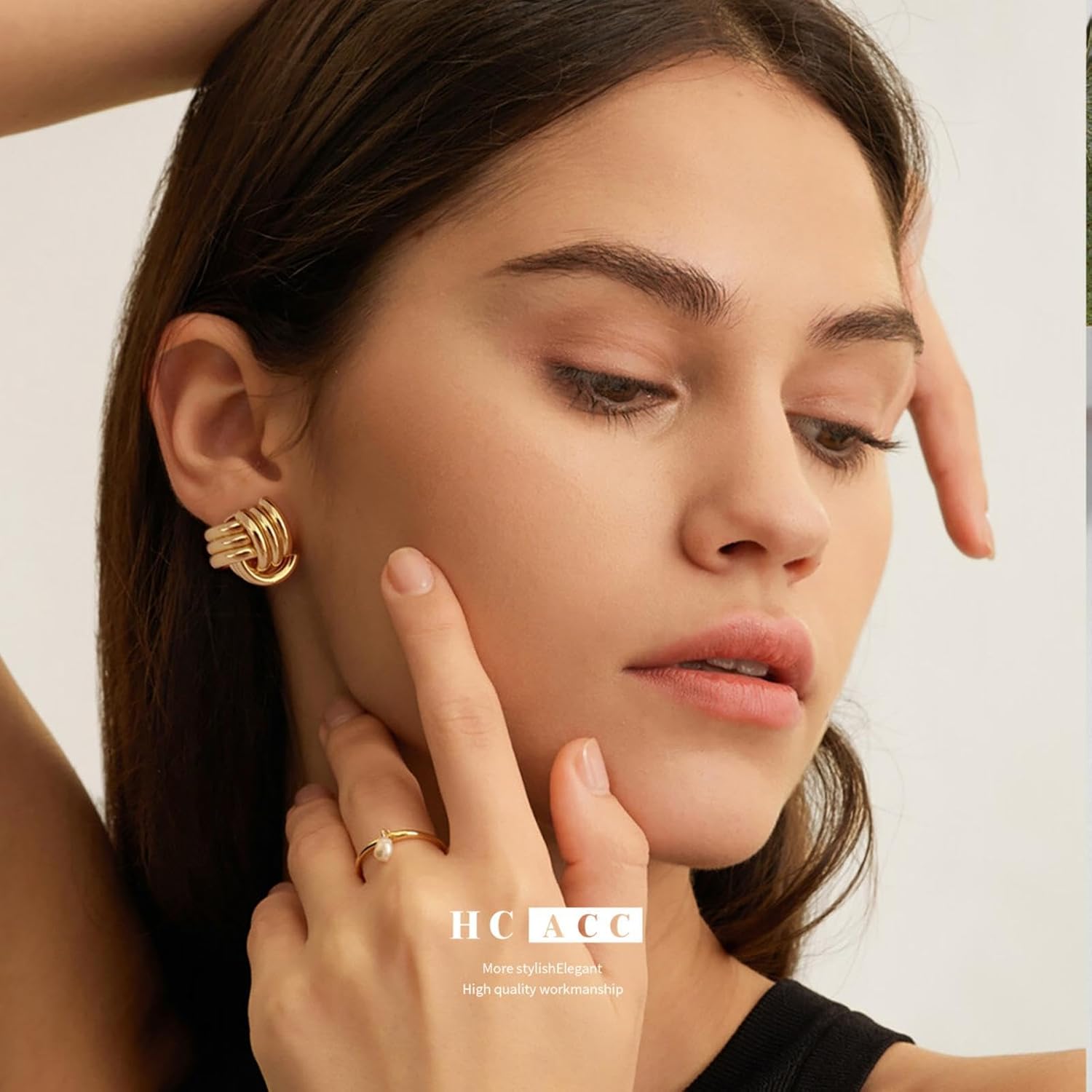 Chunky Geometric Knot Earrings for Women 14K Gold Plated Dangle Drop Trendy Jewelry Gift - Image 3