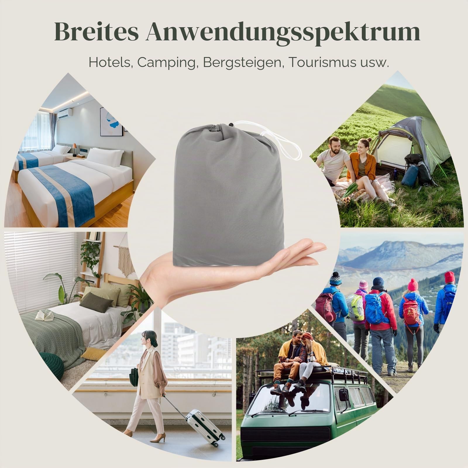 Hüttenschlafsack Ultraleicht 220 x 90 cm Outdoro Grau Sommerschlafsack Kleines Packmaß