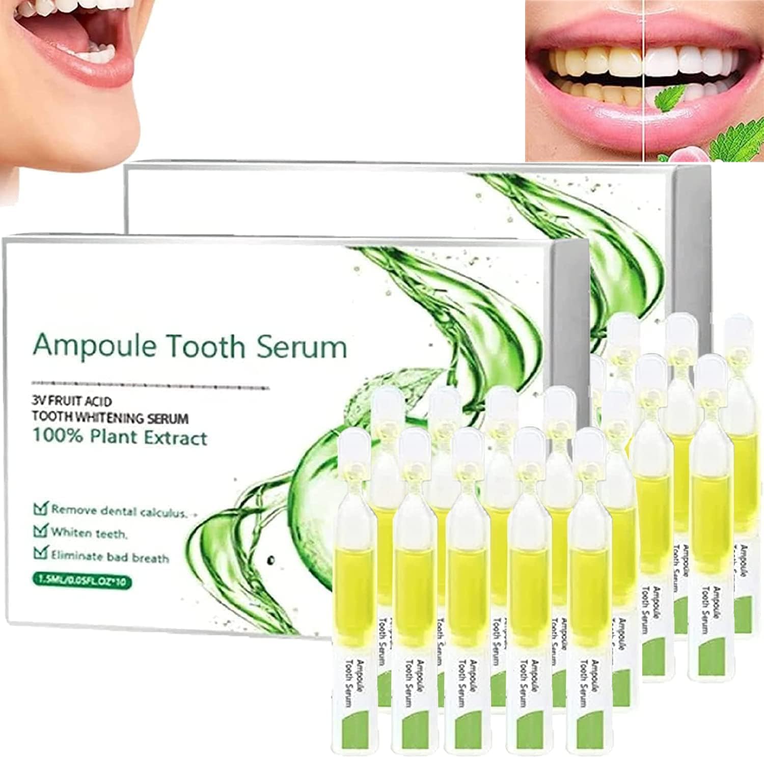 2PACK(20pcs) Ampoule Toothpaste, Ampoule Toothpaste,Ampoule Tooth Serum,3v Fruit Acid Teeth Whitening Essence, Ampoule Essence Toothpaste Refreshing Breath Deep Cleaning Toothpaste