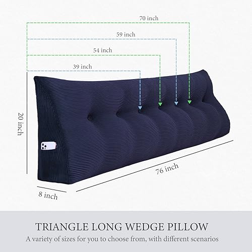 Miniatura 4 de Almohada de cabecera gruesa totalmente rellena individual XL, cabecero acolchado, soporte suave y firme, cojín grande triangular, almohada de cuña