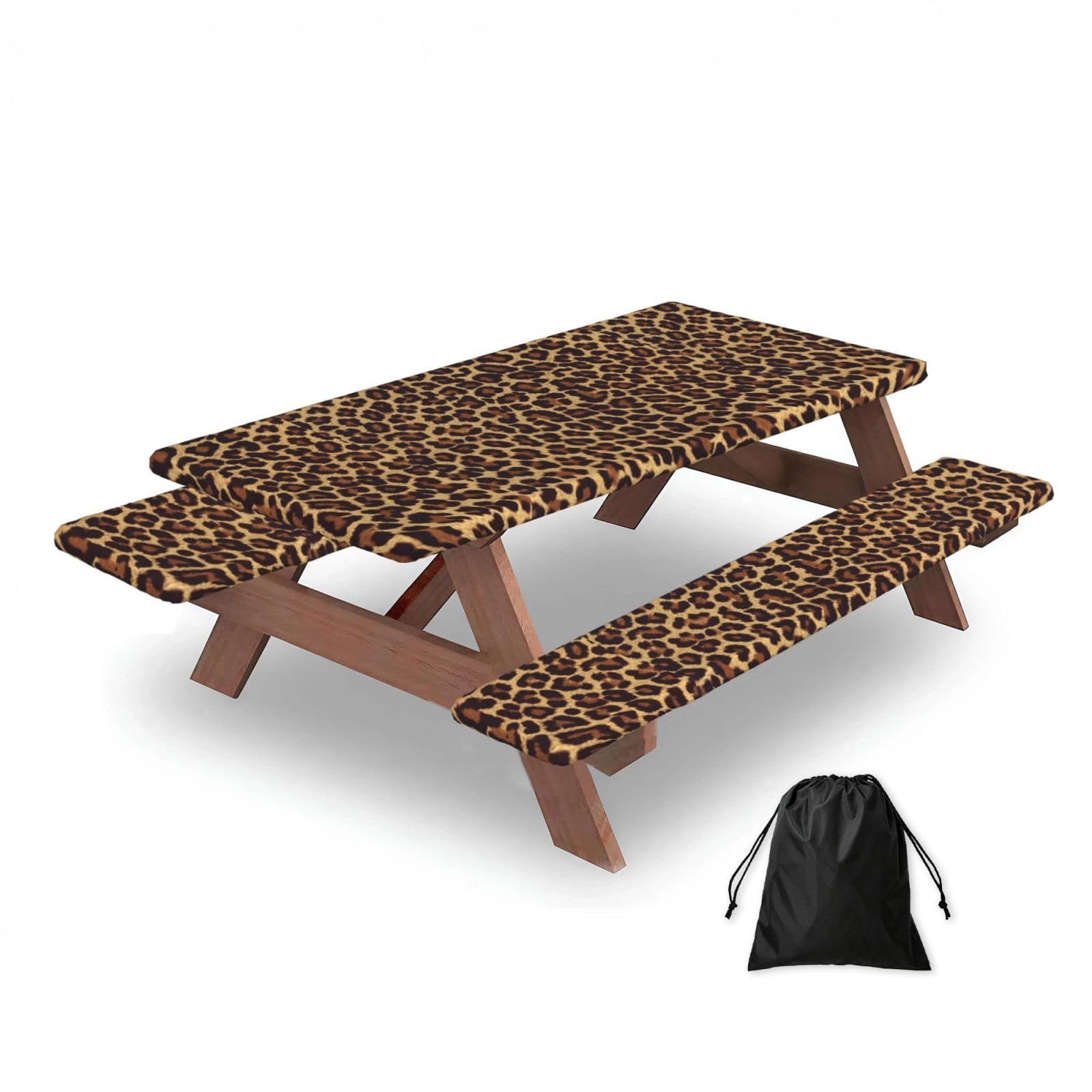 Dopklna As Picture Cool Leopard, Picnic Table Cover With Bench Covers -Waterproof Elastic Fitted Tablecloth For Garden Camping Patio 76X152cm