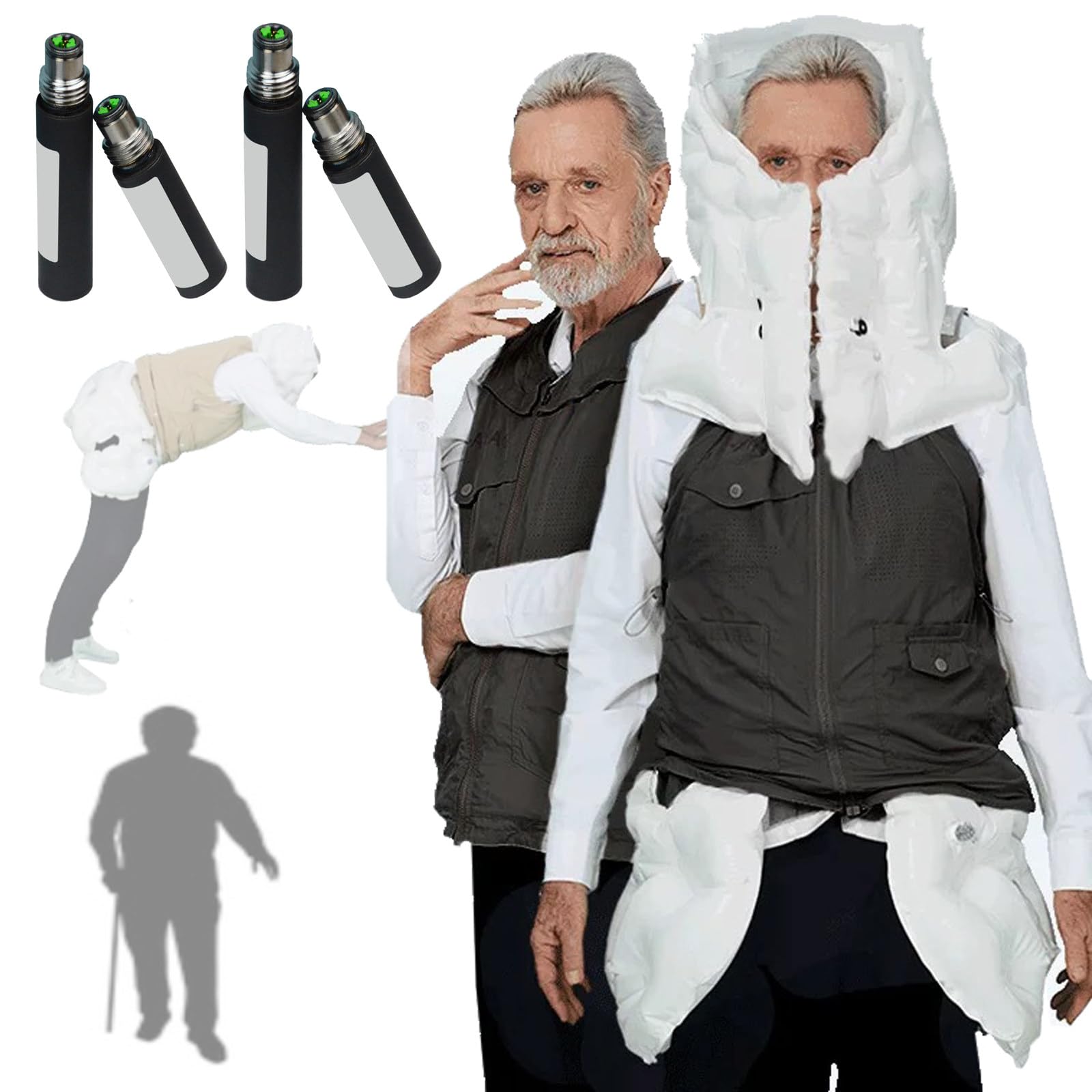 Giubbotto anticaduta con airbag per anziani, abbigliamento anticaduta intelligente con allarme di monitoraggio remoto tramite APP, posizionamento, registrazione sportiva,Menblack-XL