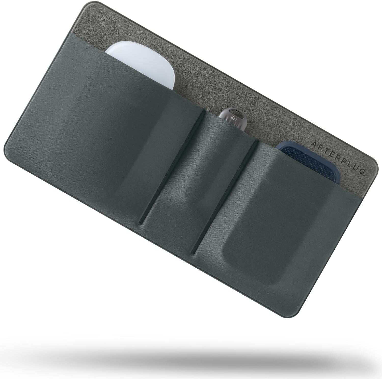 3-Pocket Storage Pouch, Adhesive Laptop Accessory Organizer, for Portable HDD, SSD, USB Drive, Mouse, Cables - Gray