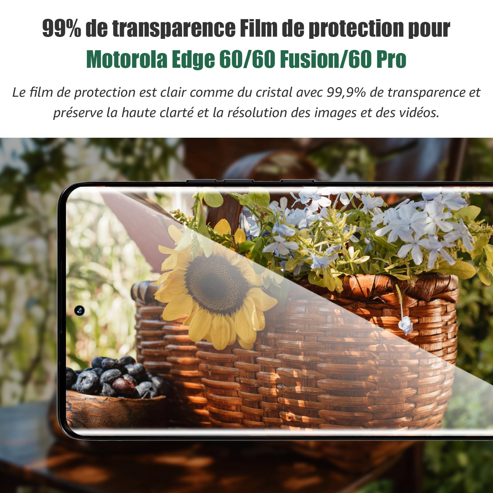Verre Trempé Motorola Edge 60/60 Fusion/60 Pro 5G, 9H Résistante aux Rayures, Protection Écran 3D HD