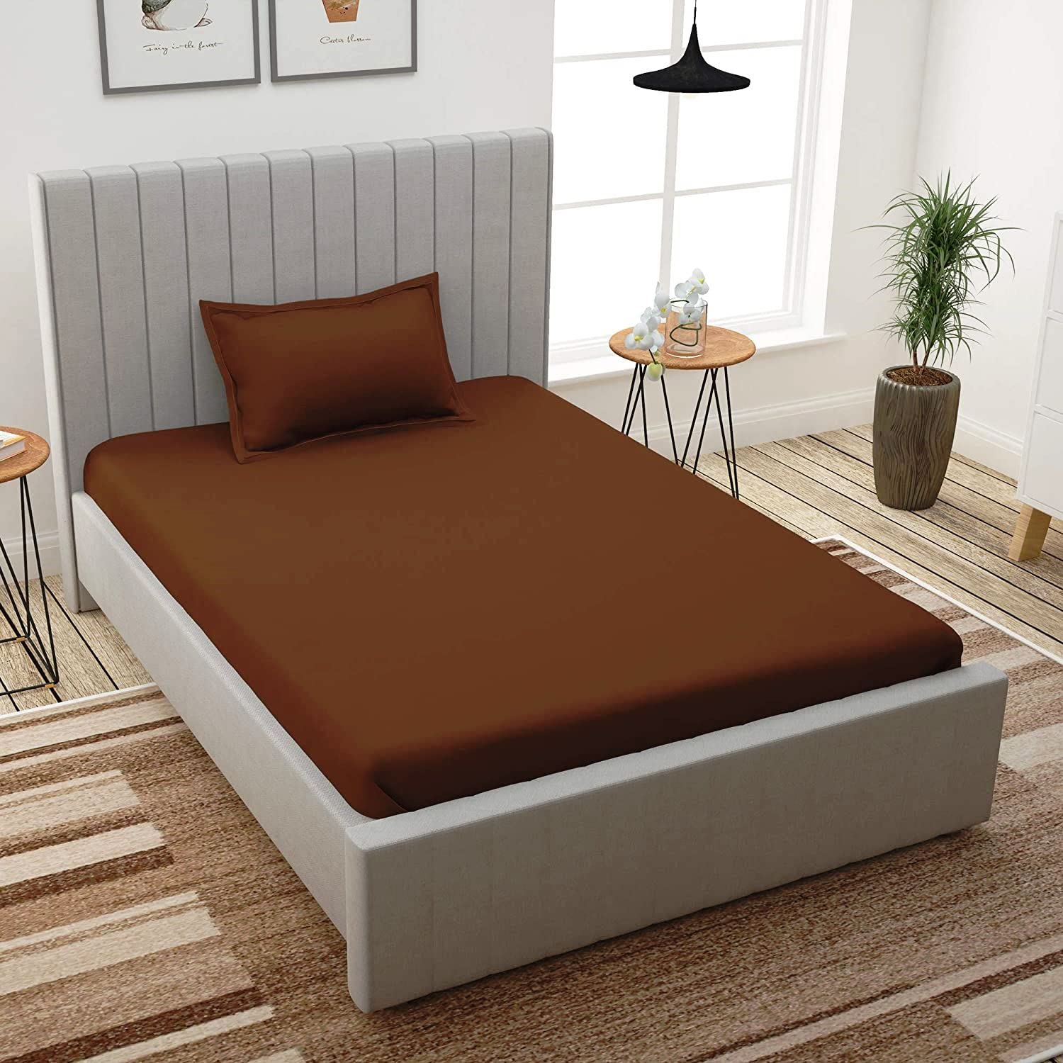 Single Bedsheet Cotton in Brown - Made with Microfiber for Ultimate Comfort - Includes 1 Pcs 90x60 in Bed Sheet and 1 Pcs Pillow Cover - Ideal Bedsheet for Single Bed-image-18