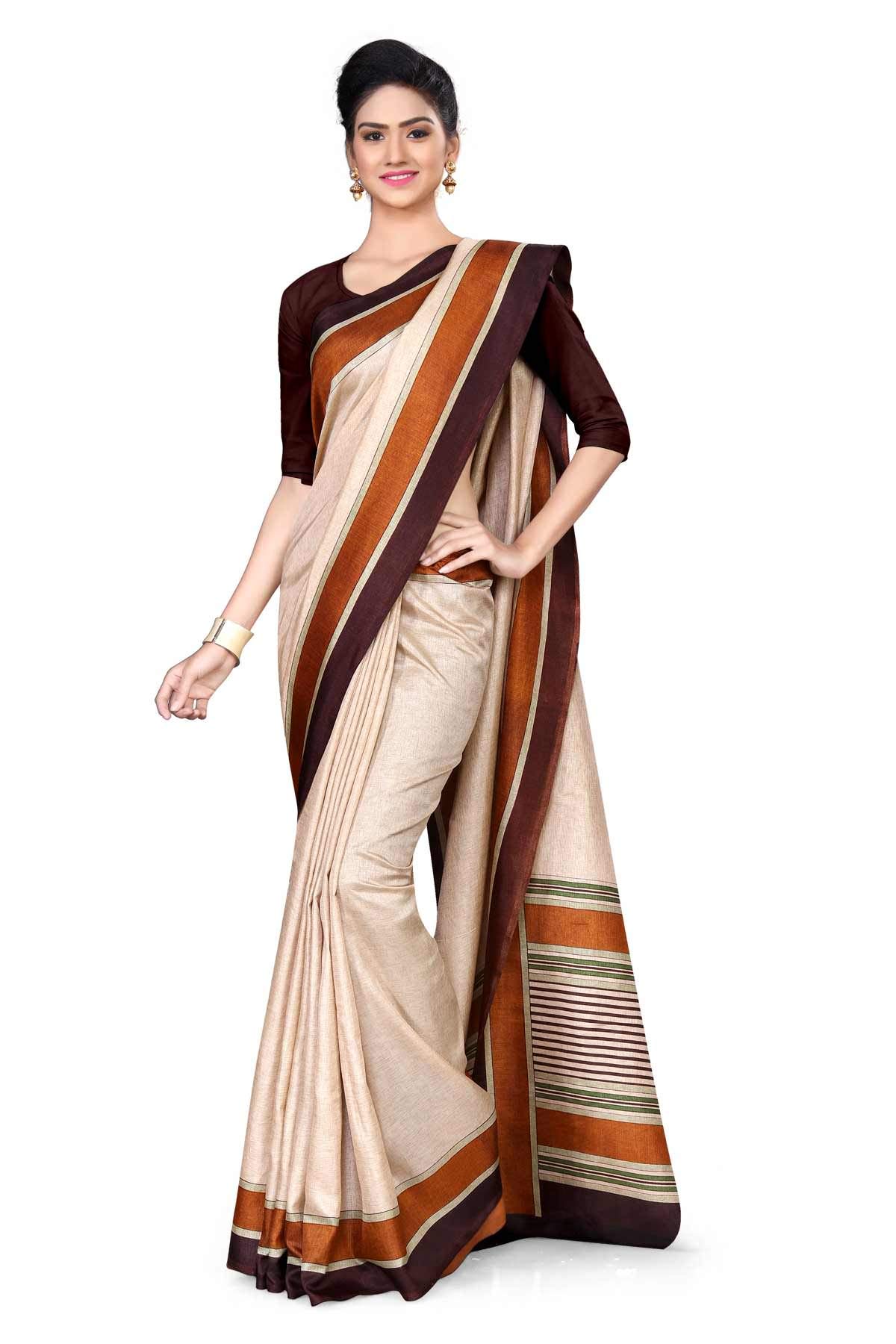 Uniform Sarees CorpWomen's Polycotton CotFeel Hospital Uniform Saree With Blouse Piece (Beige Black)