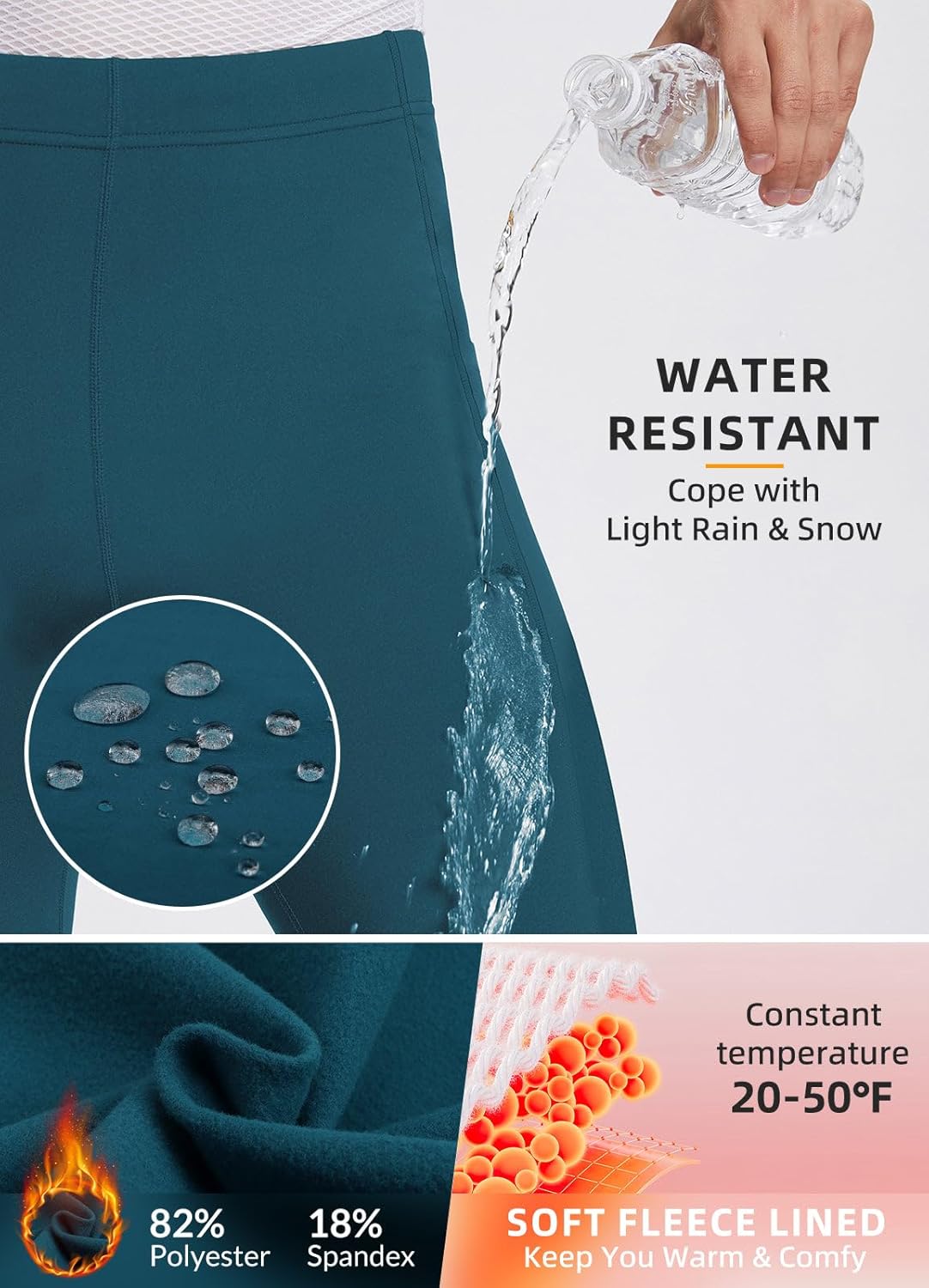 baleaf Men's Winter Running Tights Thermal Cycling Pants Water Resistant Fleece Leggings Zipper Pockets Cold Weather Gear - Image 3