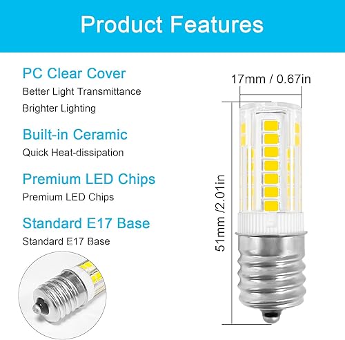 Miniatura 4 de Kei D28x Kel 2816x - Bombilla LED intermedia E17 de 3.5 W, repuesto compatible con refrigerador Kenmore 480LM 120V 5000K, bombilla de microondas