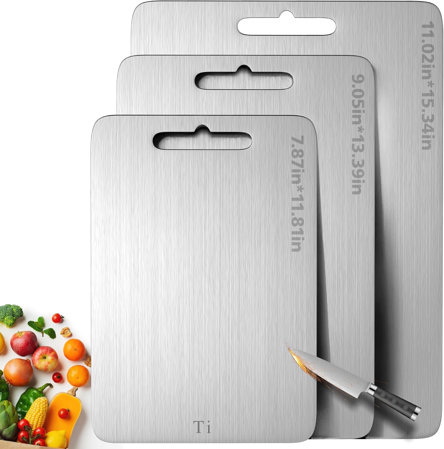 Titanium Cutting Board Cutting Boards for Kitchen Double Sided Pure Titanware Cutting Board Hygiene Durable Dishwasher Safe Food-Grade Metal Chopping Boards Non Toxic 3 PCS