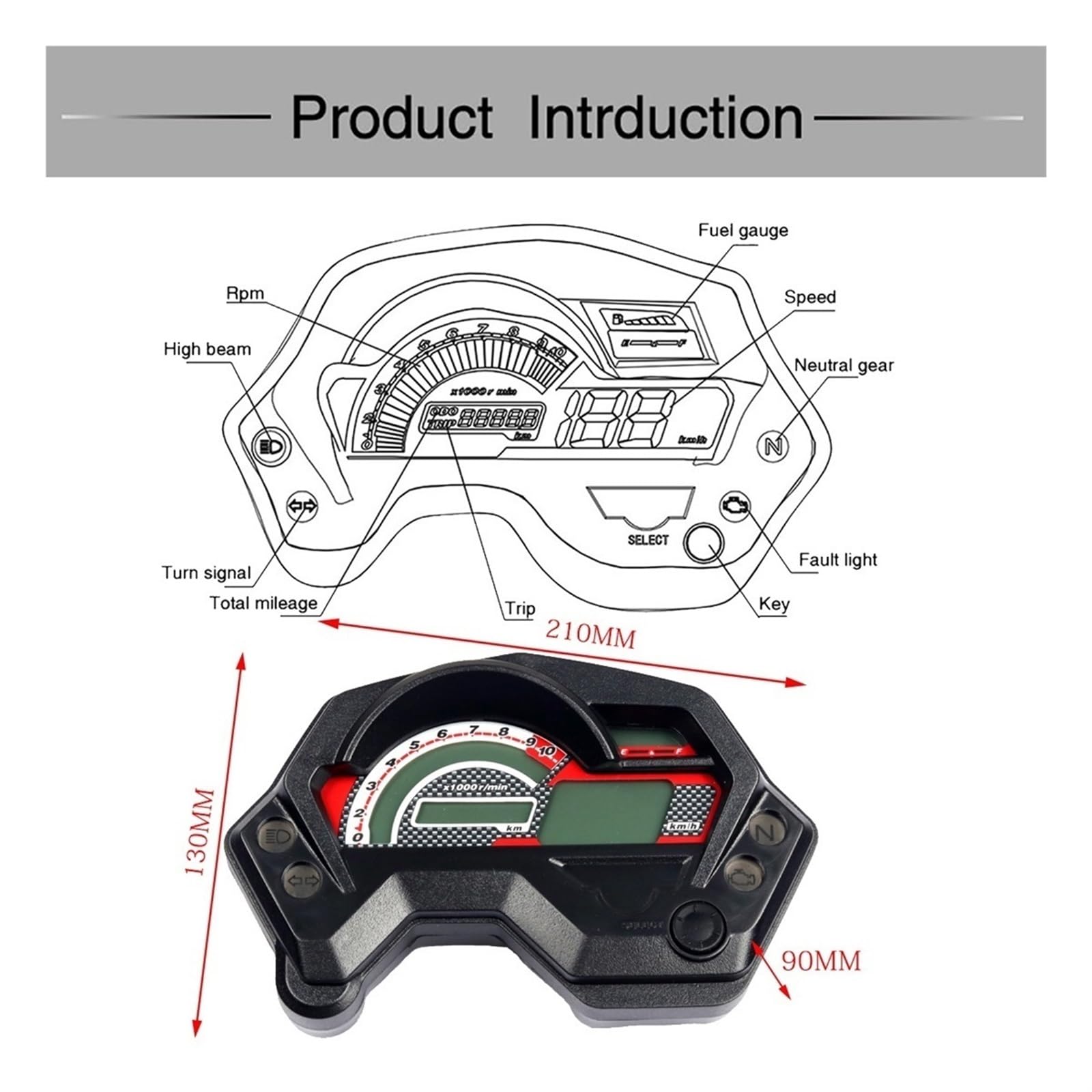 Tablero de moto Para Yamaha FZ16 FZ 16 Velocímetro universal para motocicleta Indicador electrónico digital Pantalla Piezas Accesorios
