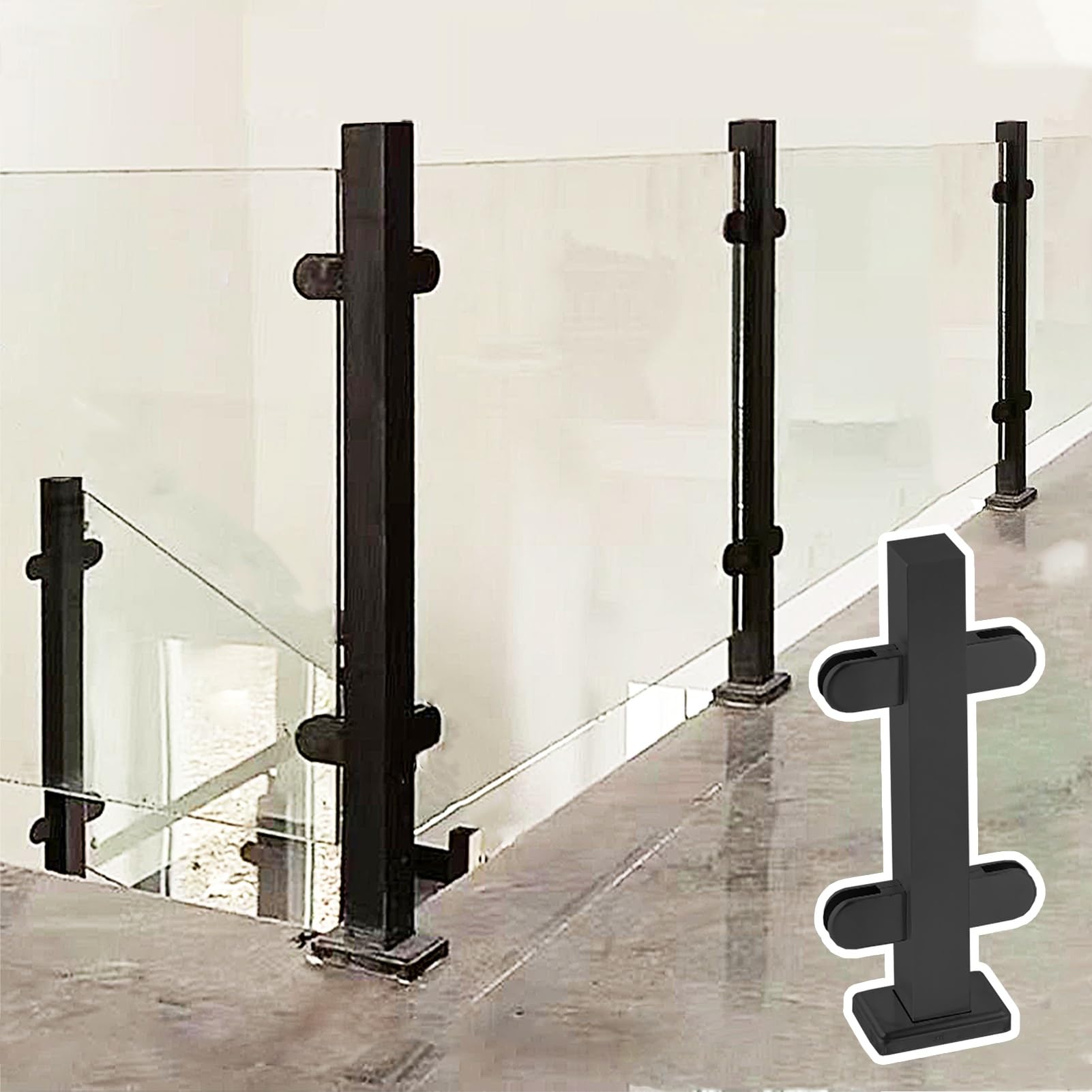 Poteau de garde-corps en verre acier inoxydable balustrade terrasse balcon noir 119 cm