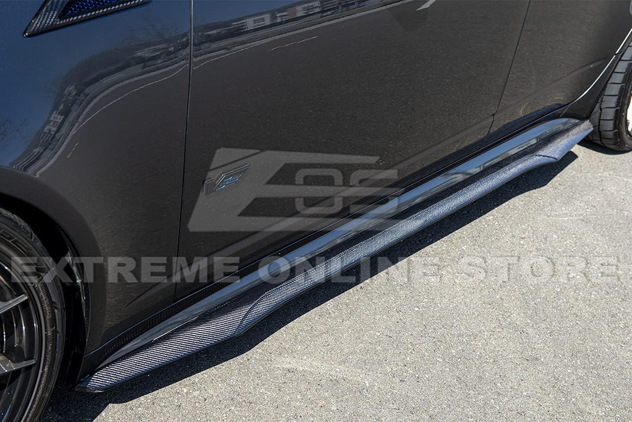 Replacement For 2009-2015 Cadillac CTS-V Sedan & Wagon Models | Carbon Package Style CARBON FIBER Front Bumper Lower Lip Splitter & Side Skirts Rocker Panel Pair