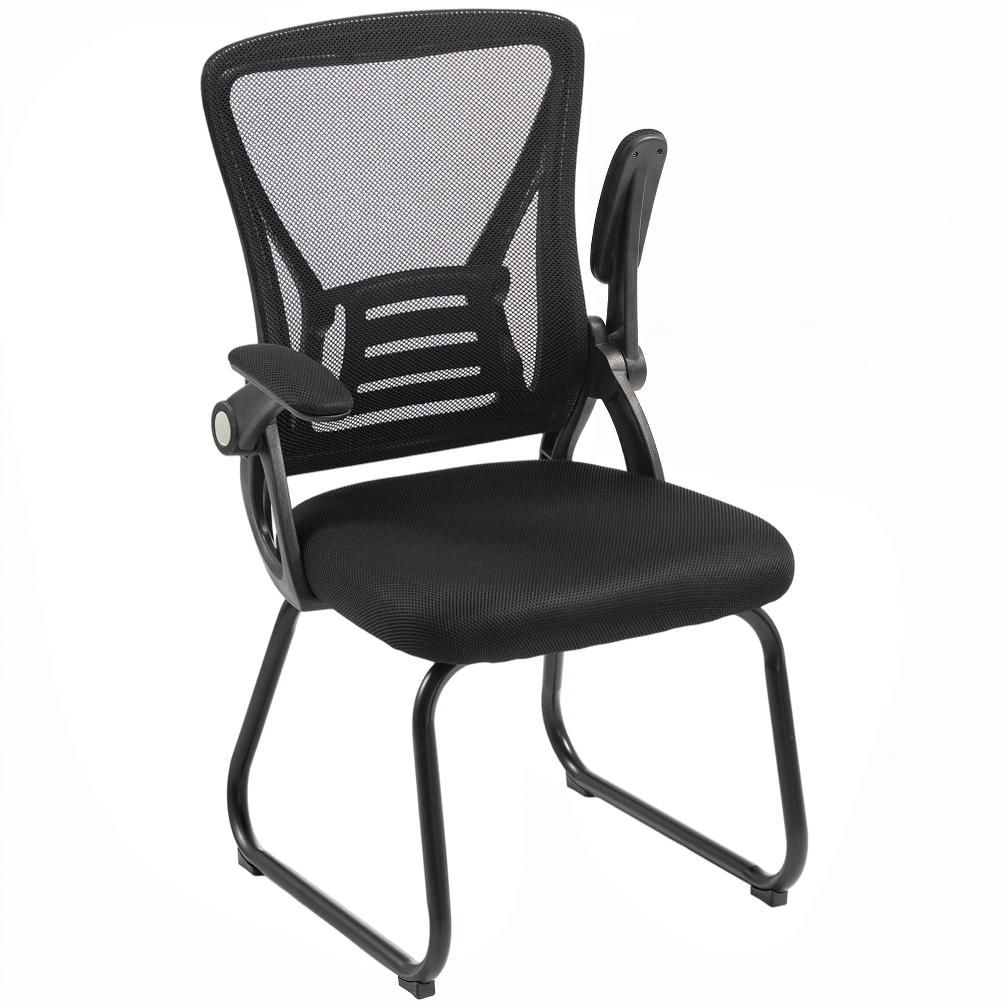HOMCOM Mesh Desk Chair No Wheels with Flip-up Armrests, Black