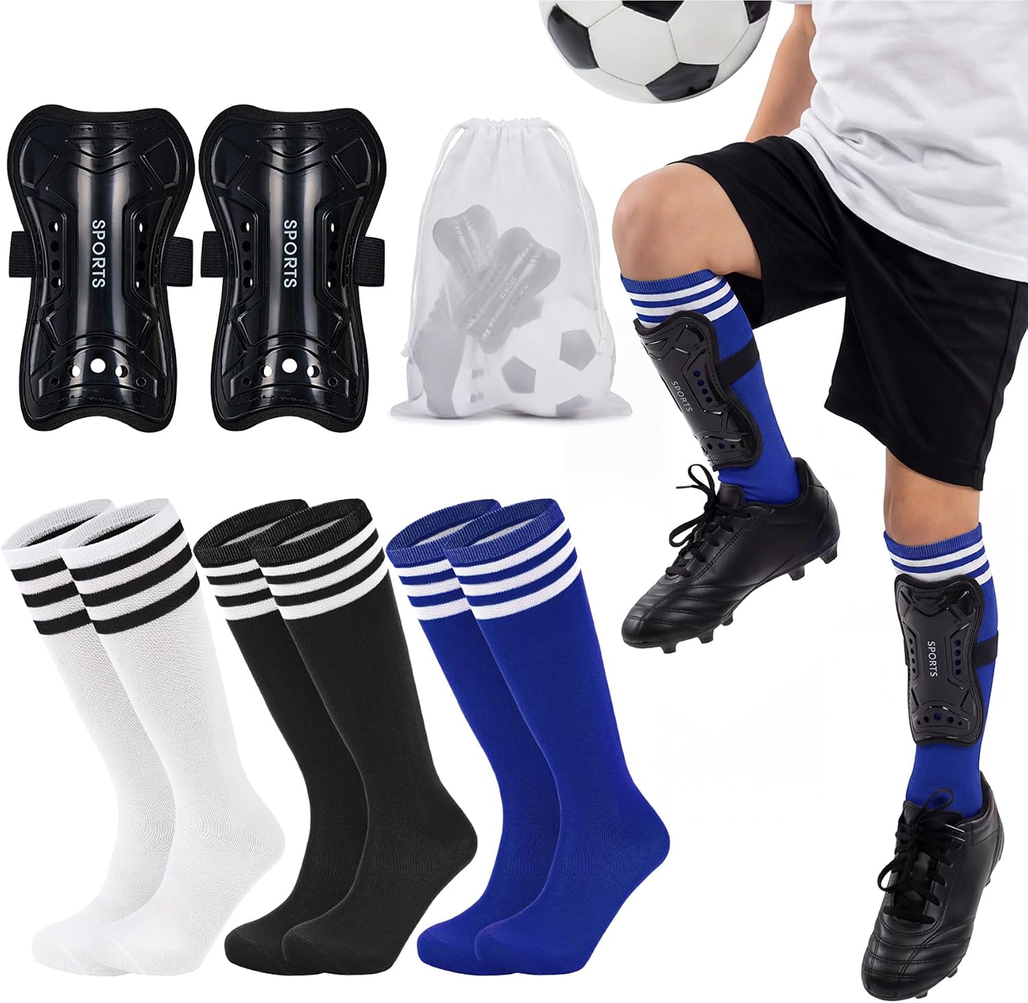 Zando Soccer Shin Guards Set Youth Shin Pads Soccer Socks for Boys Girl