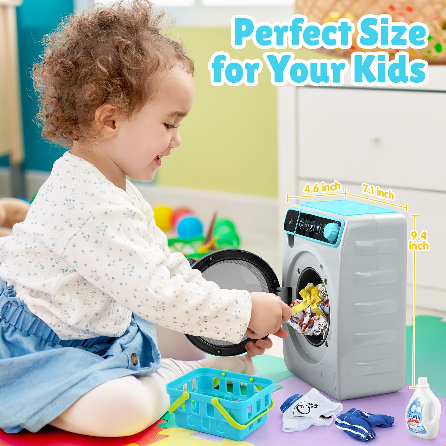 Lavadora de juguetes para niños, dispositivo de juego realista para niñas, muebles interactivos de casa de muñecas, juego de lavadora y secadora con tambor giratorio, efectos de luz y sonido, juego de 3