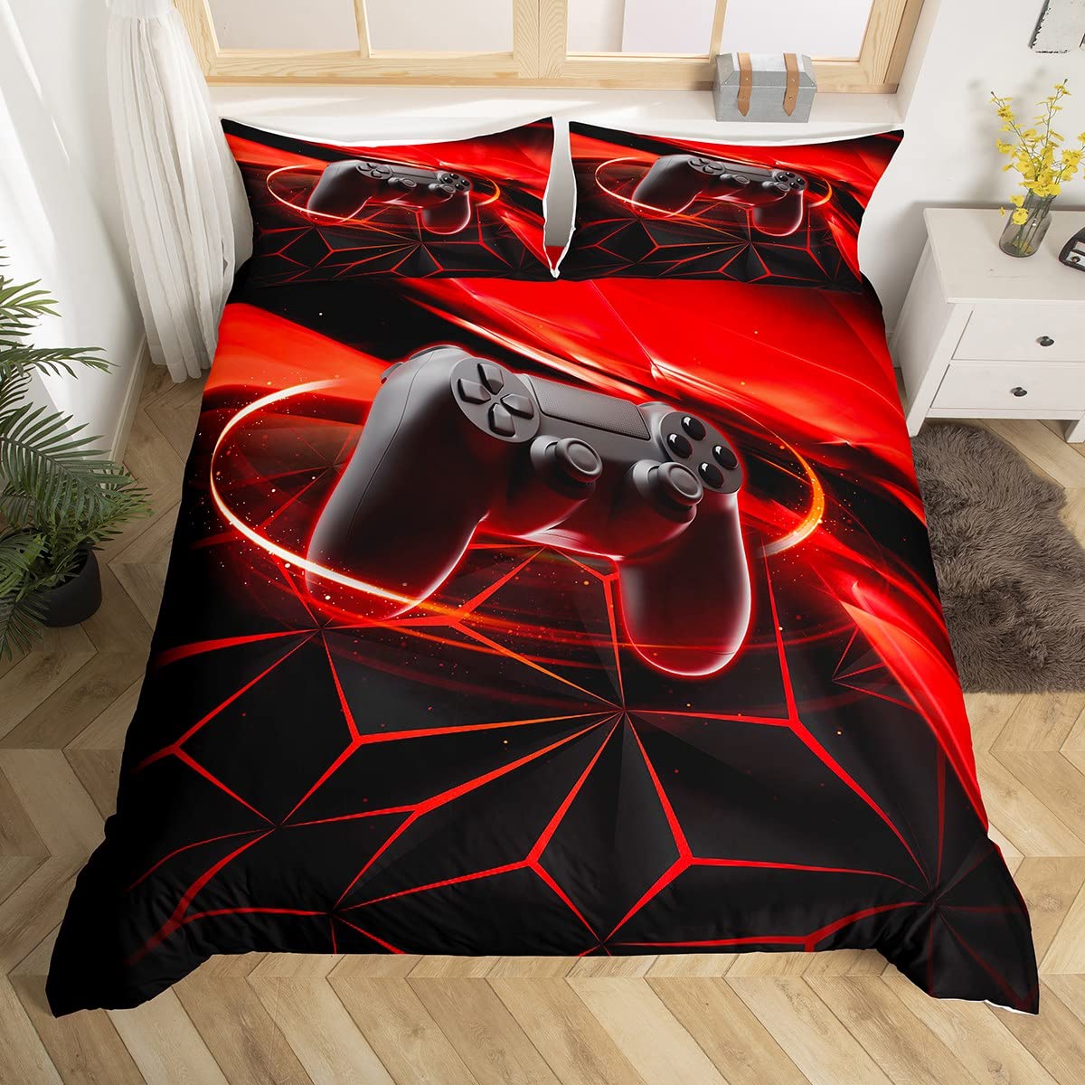 Boy Gaming Comforter Cover for Boys and girls Teens Gamer Player Duvet Cover King Size,Video Games with Geometric Aperture Bedding Set Youth Man Room Decorative 3 Pcs Bedding Set