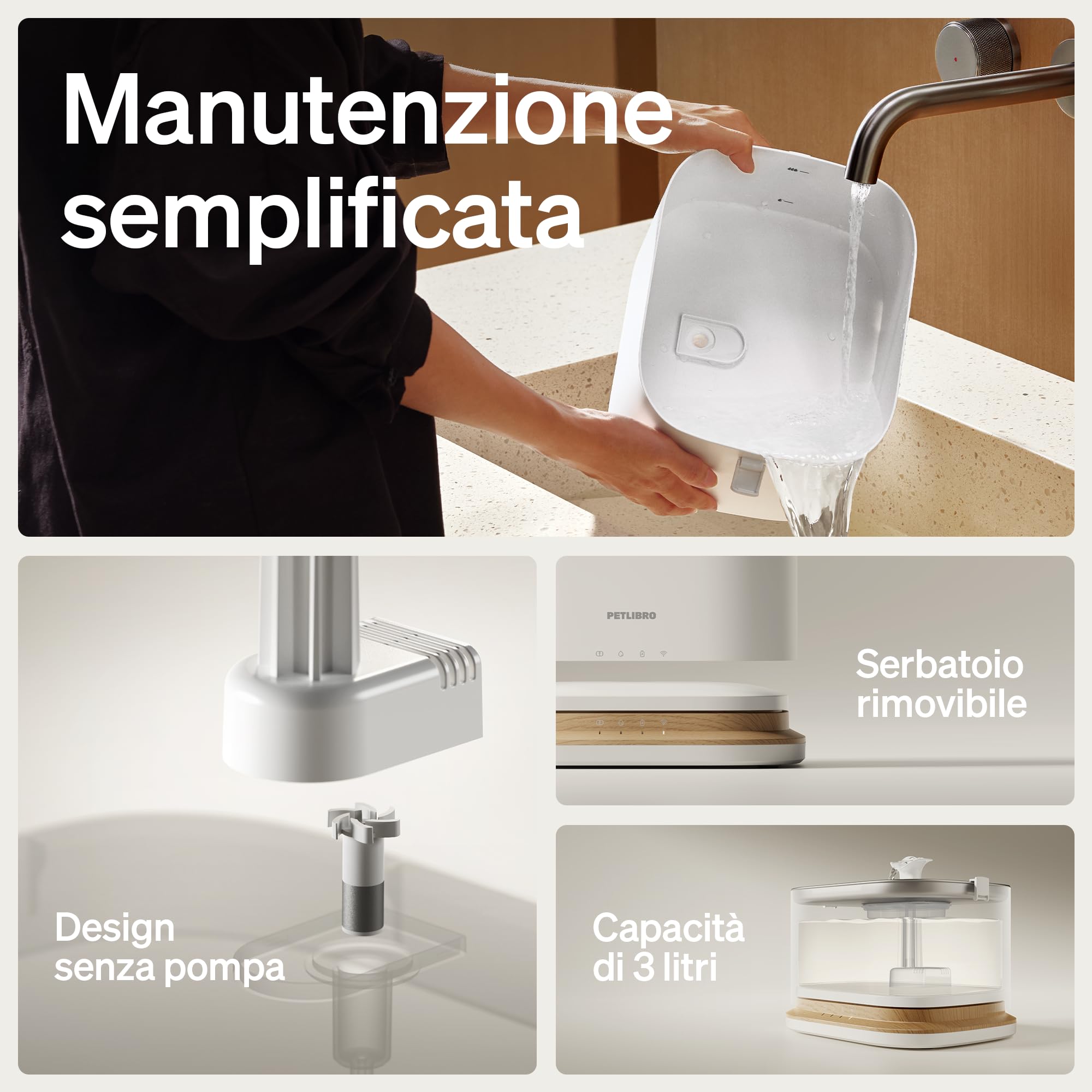 PETLIBRO Fontana per Gatti Upgrade, Senza Fili e a Batteria, Monitoraggio App 3L/101oz, Fontana Dockstream 2 con Vassoio in Acciaio Inossidabile, Dispenser d'Acqua per Cani WiFi 5GHz