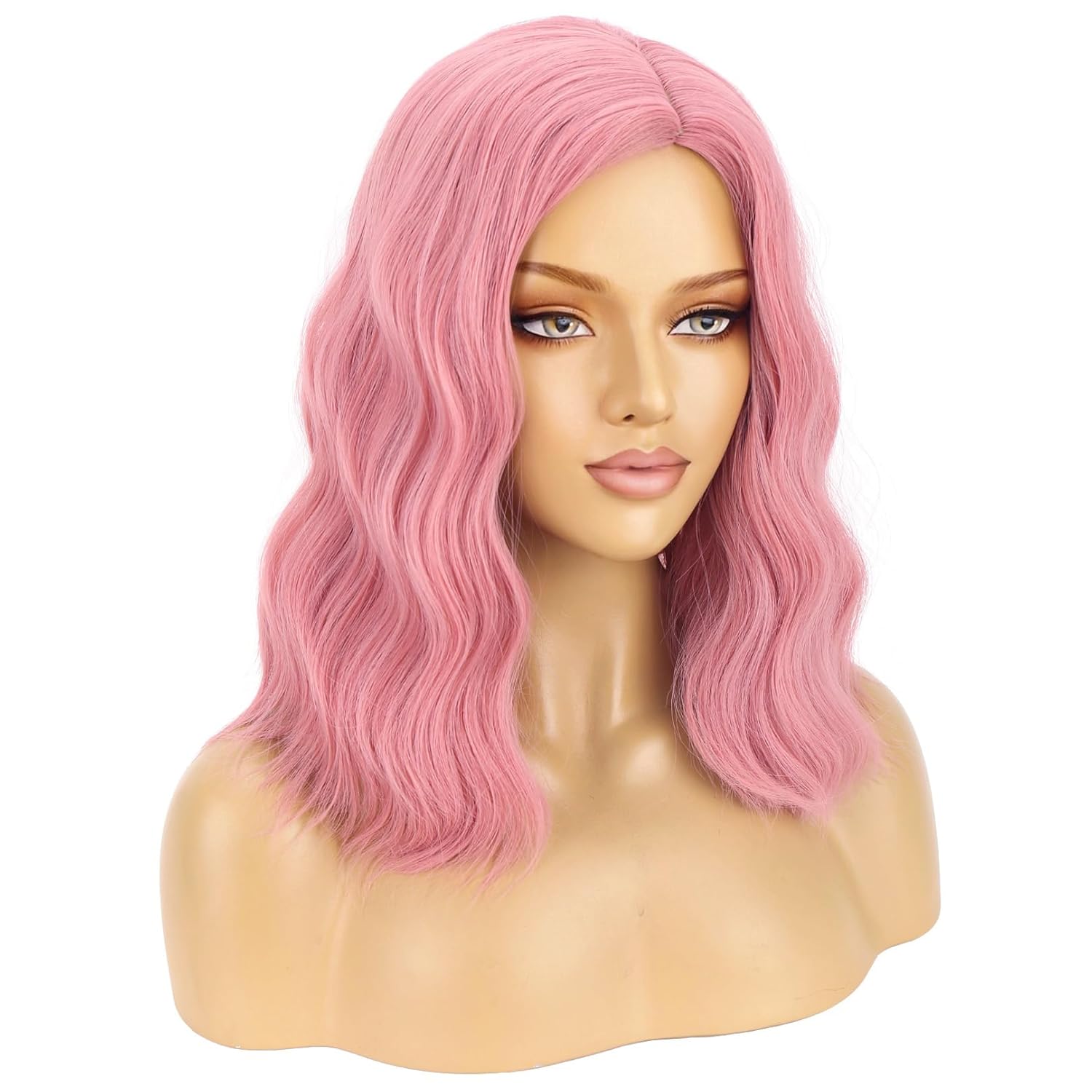 BERON 14" Pink Wigs for Women Girls Short Curly Wavy Wig Pastel Colored Shoulder Length Side Part Wave Halloween Cosplay Daily Party Wigs - Image 3
