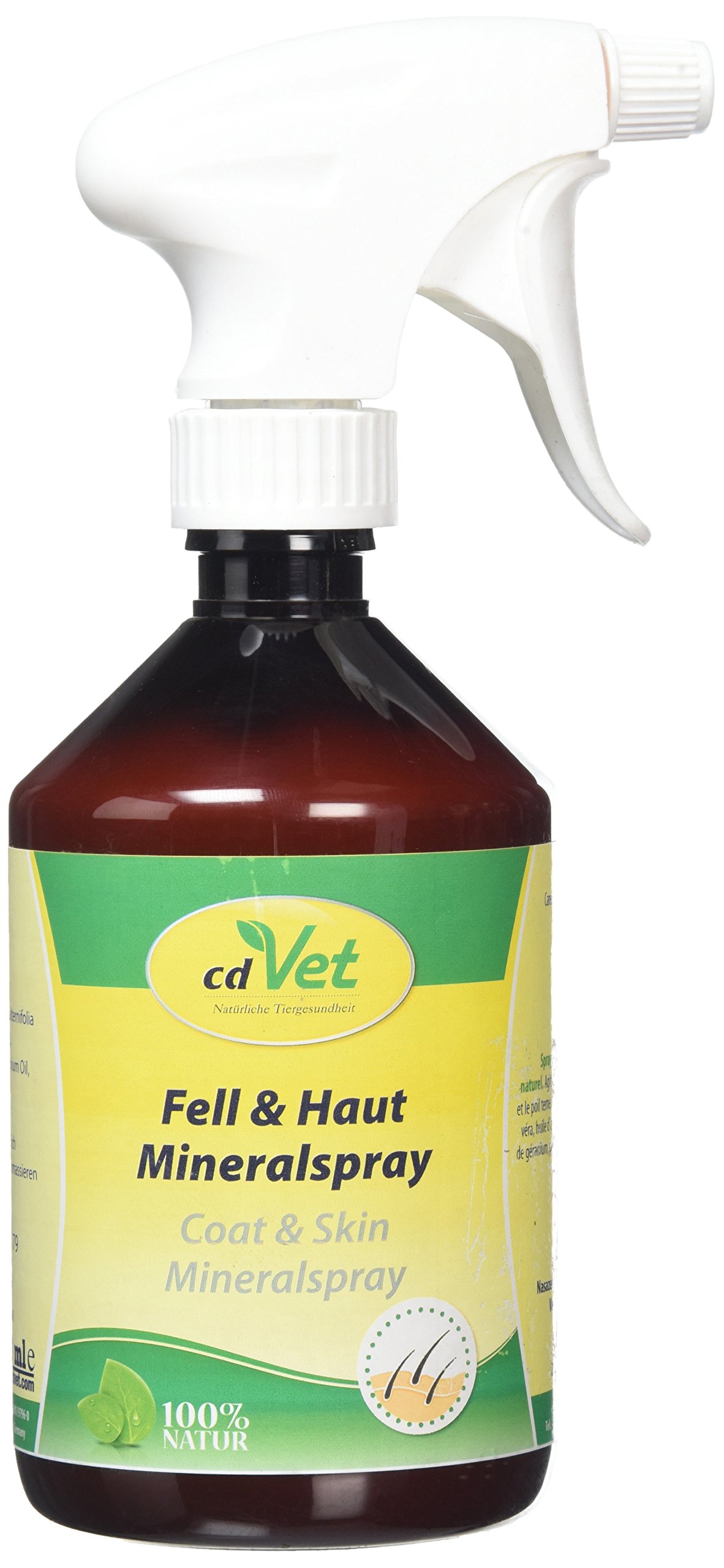 cdVet naturalny produkt Fell & Haut Mineralspray 500 ml - pies, koń - produkt do pielęgnacji - atak pasożytu - pielęgnuje i uspokaja skórę - łupież + sucha skóra + matowy płaszcz - czyszczenie -